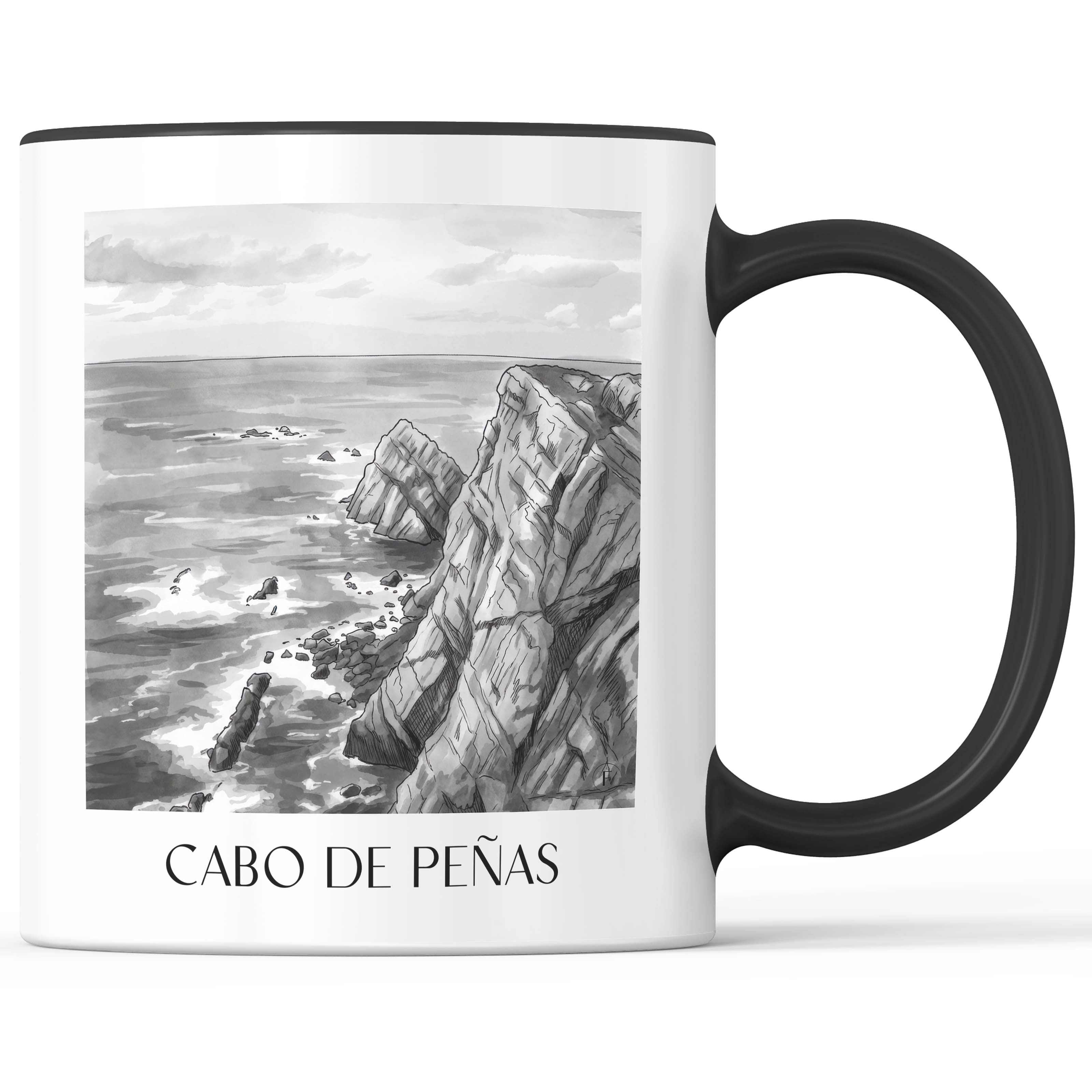 cabo-de-peñas-spanien-spanien-kaffeebecher-aquarell-schwarz-weiss