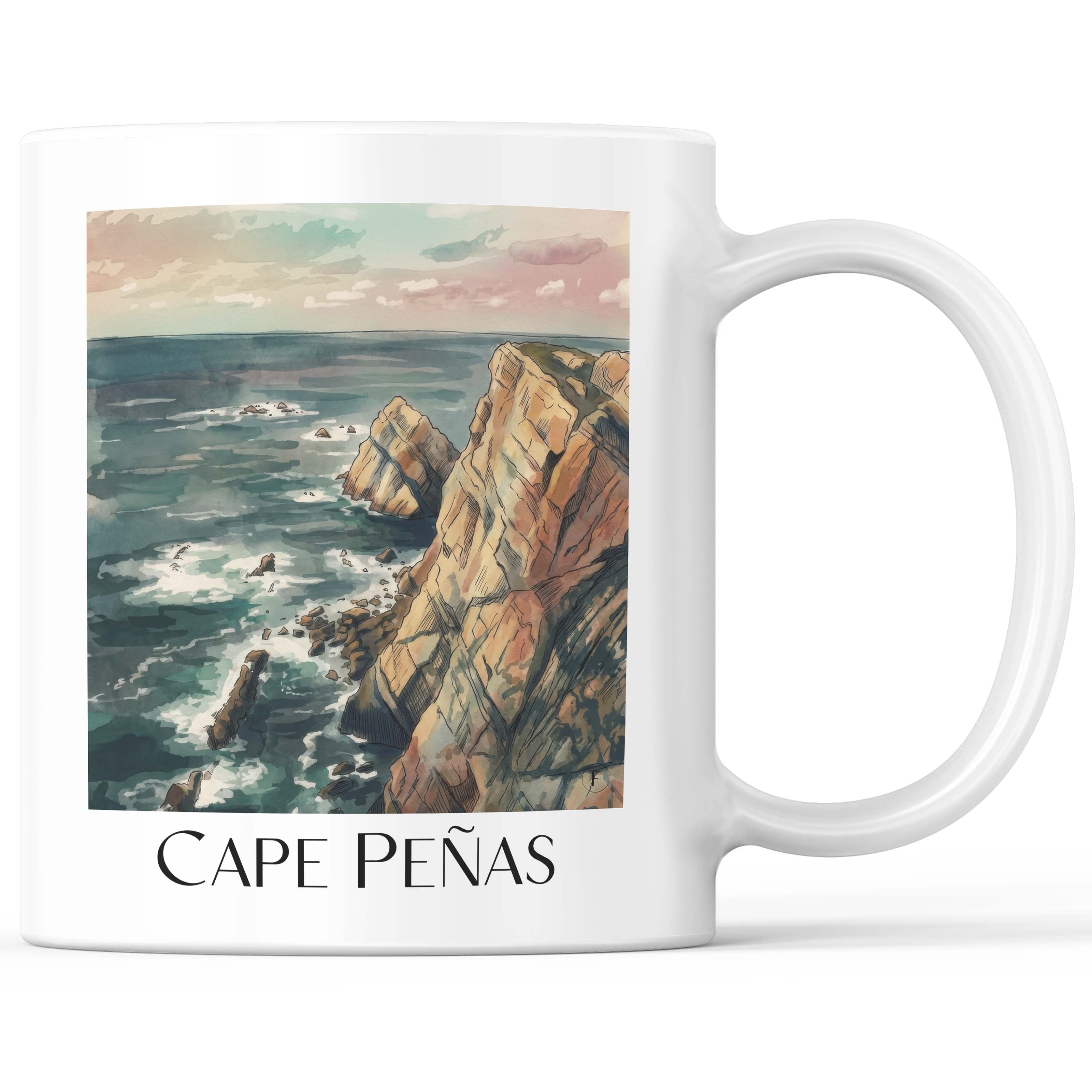 Cabo de Peñas Kaffeebecher - Spanien - Spanien Becher - Kaffeetasse im Aquarell Stil - favplace