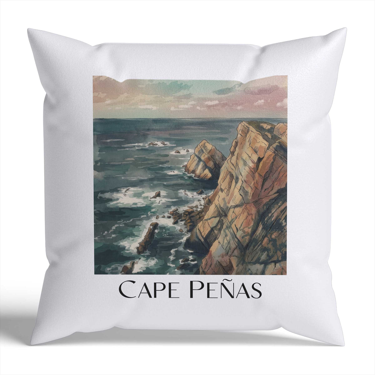 Cabo de Peñas Kissenhülle - Zierkissen Bezug - Spanien - Spanien Kissen bzw. Kissenbezug im Aquarell Stil - favplace