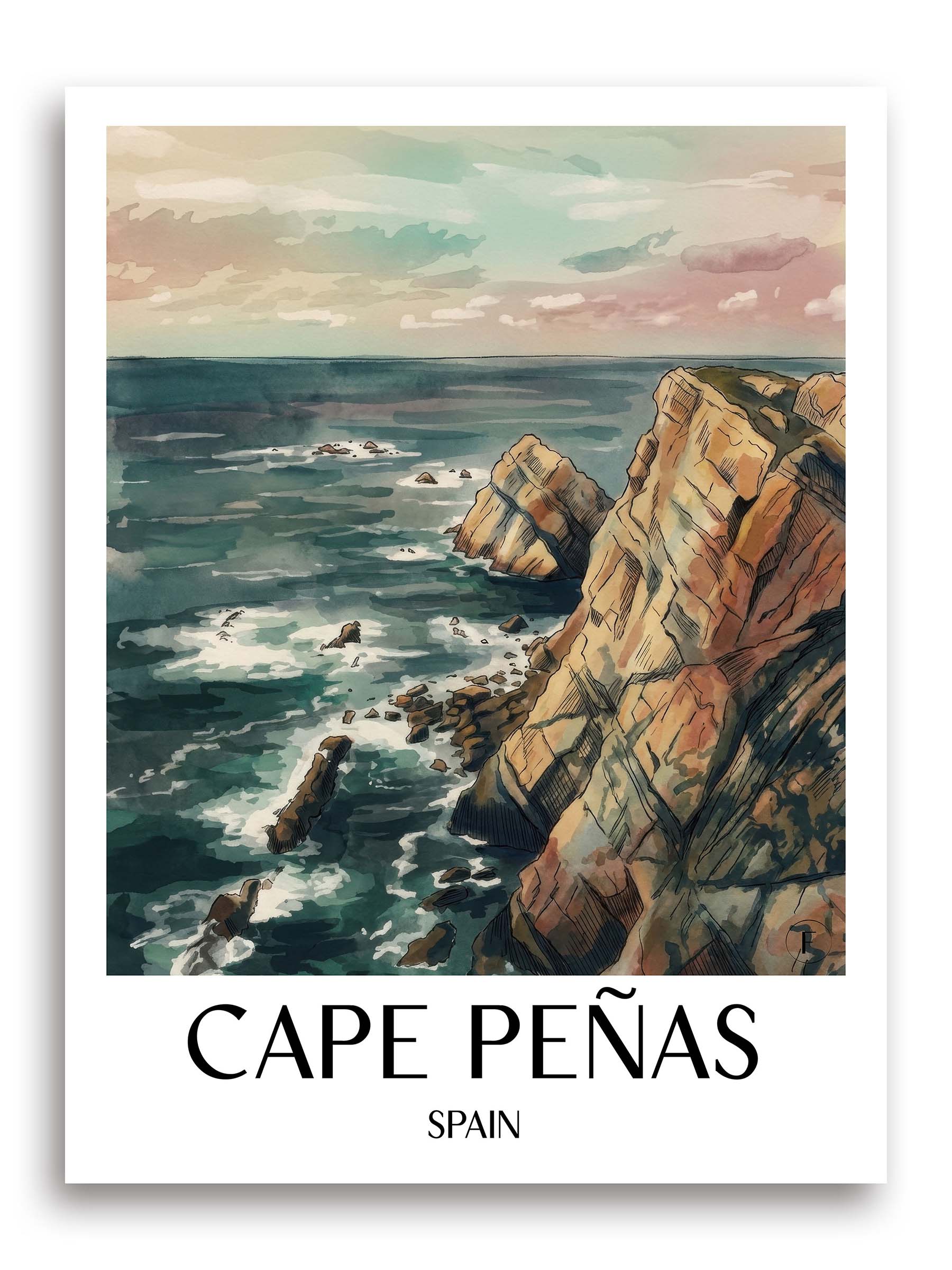Cabo de Peñas Poster - Spanien - Spanien Kunstdruck - Aquarell von A4 bis A1 - favplace