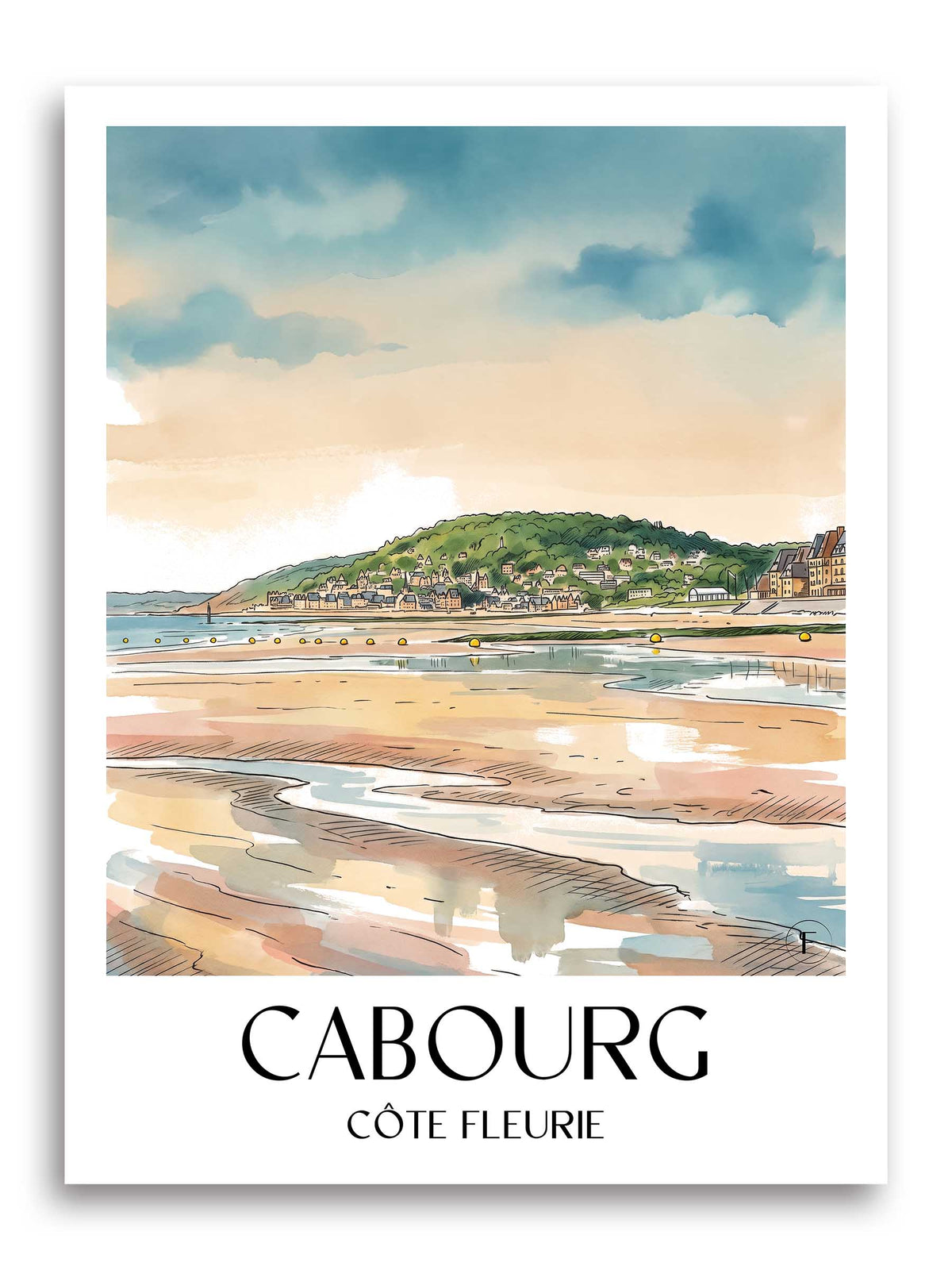 Cabourg Poster - Côte Fleurie - Frankreich Kunstdruck - Aquarell von A4 bis A1 - favplace