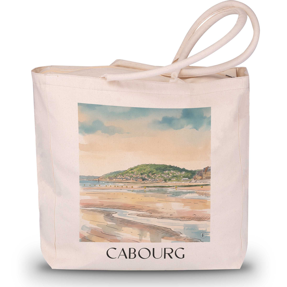 cabourg-côte-fleurie-frankreich-einkaufstasche-aquarell