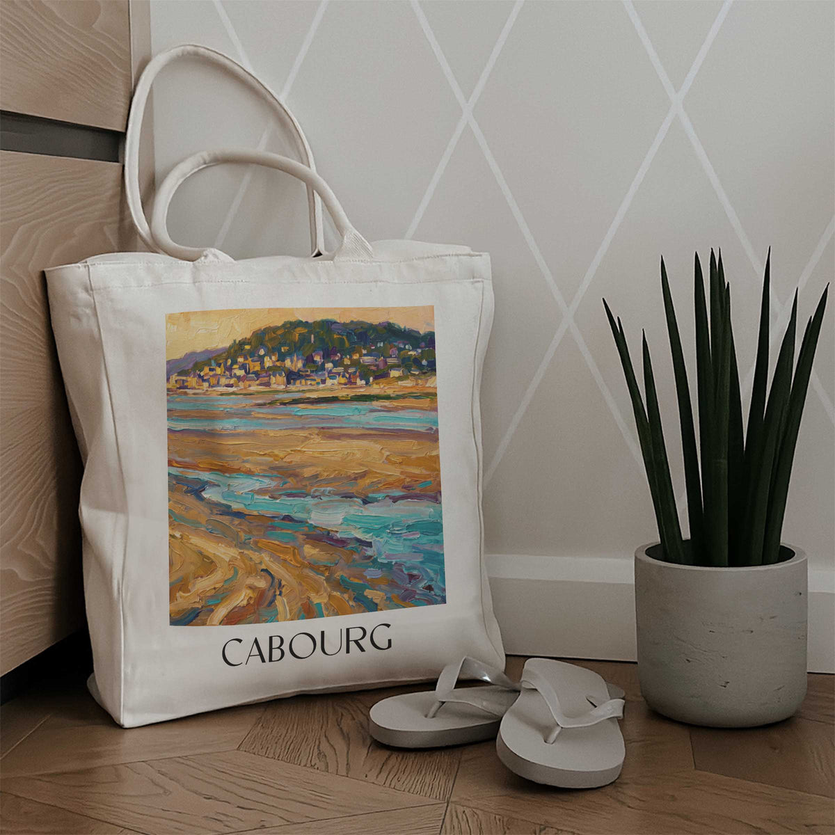 cabourg-côte-fleurie-frankreich-einkaufstasche-oil-painting-oelgemaelde