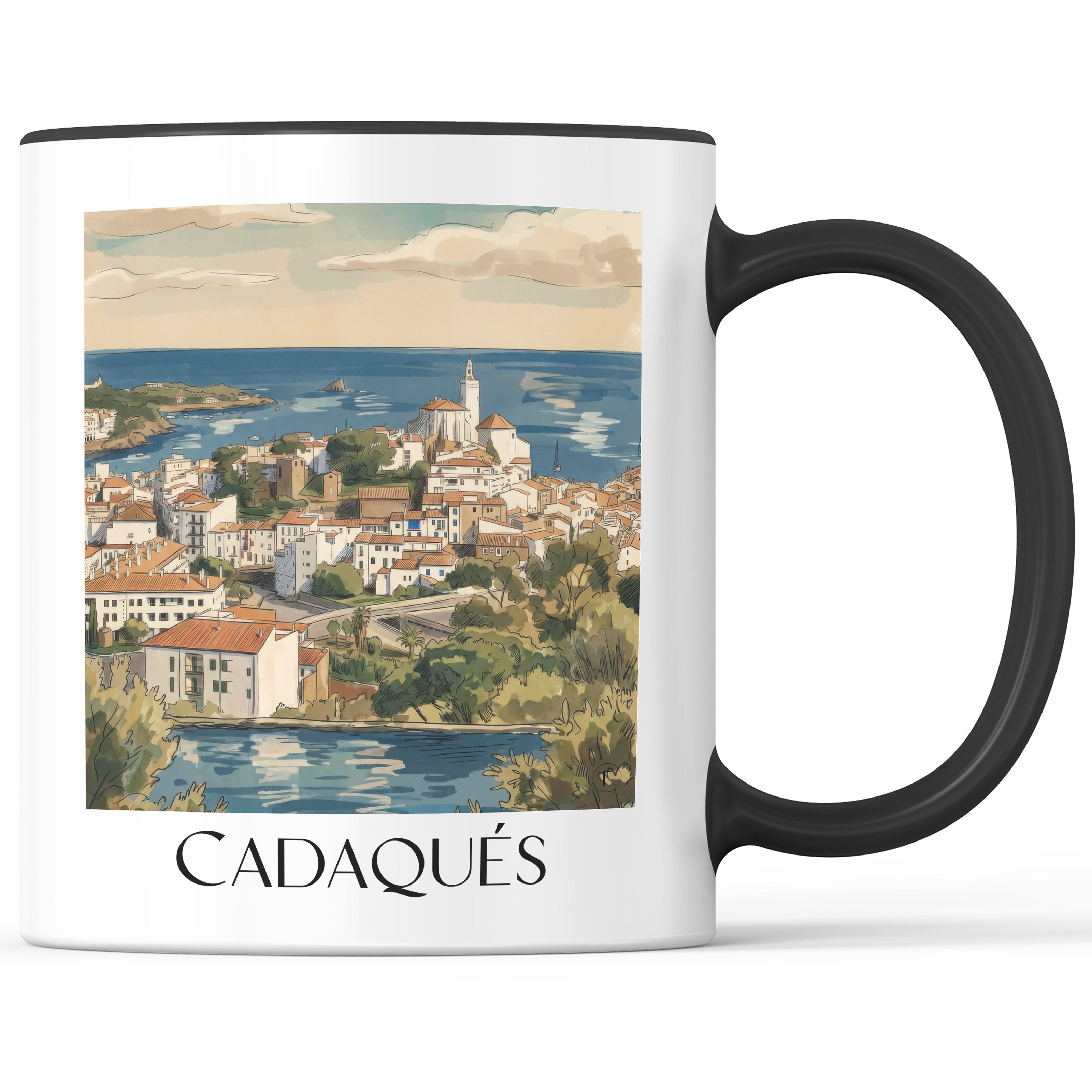 Cadaqués Kaffeebecher - Spanien - Spanien Becher - Kaffeetasse im Aquarell Stil - favplace
