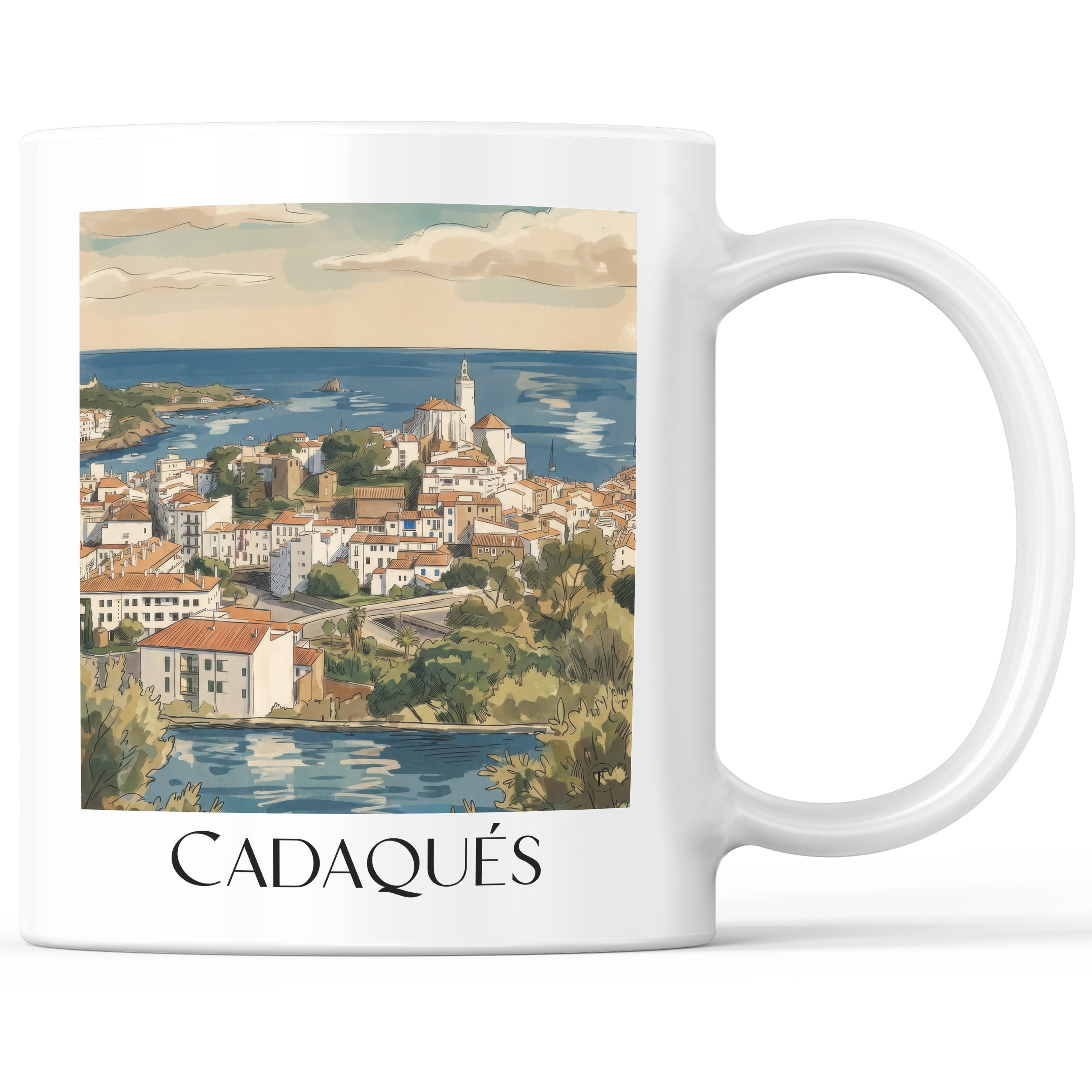 Cadaqués Kaffeebecher - Spanien - Spanien Becher - Kaffeetasse im Aquarell Stil - favplace