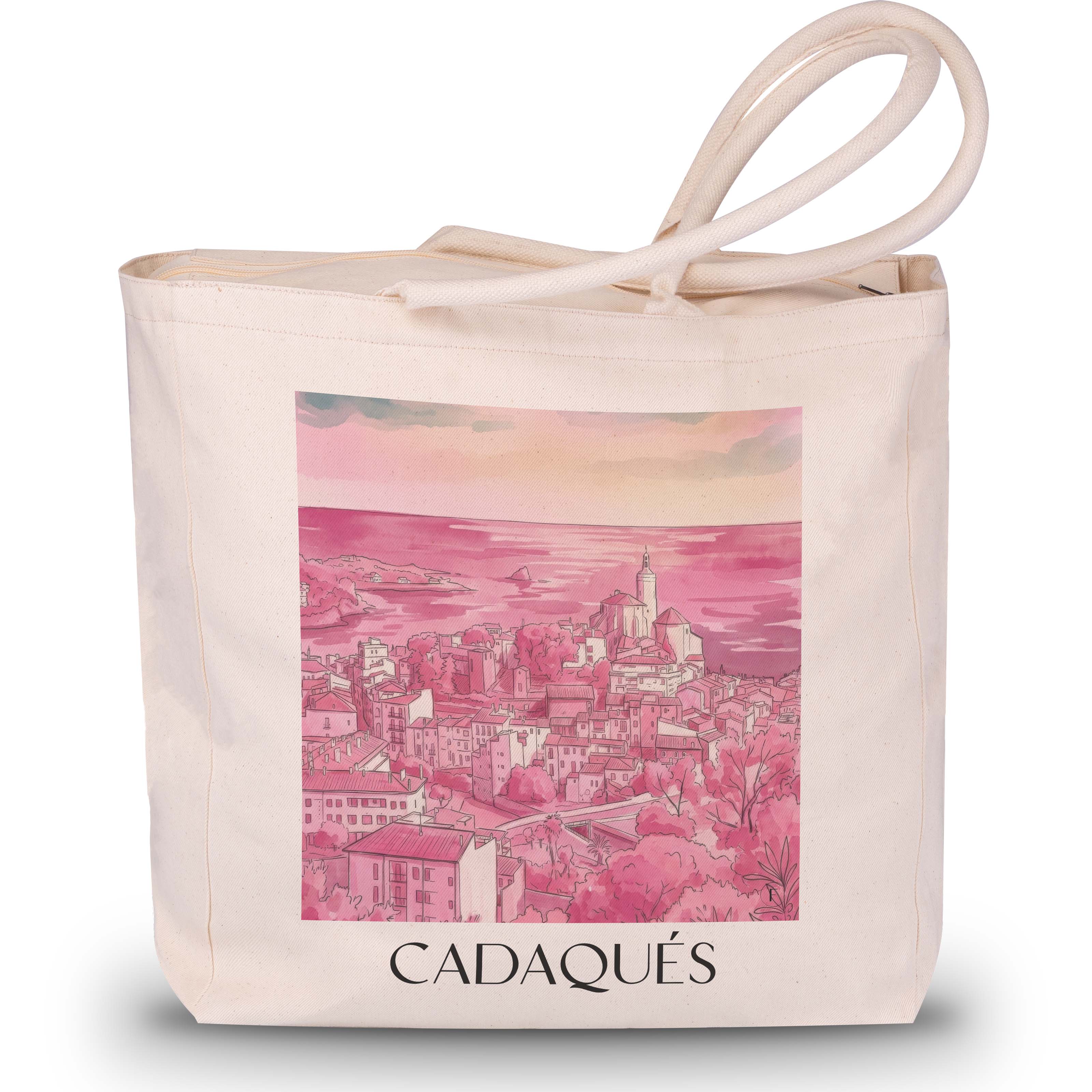 cadaqués-spanien-spanien-einkaufstasche-aquarell-pink-rosa