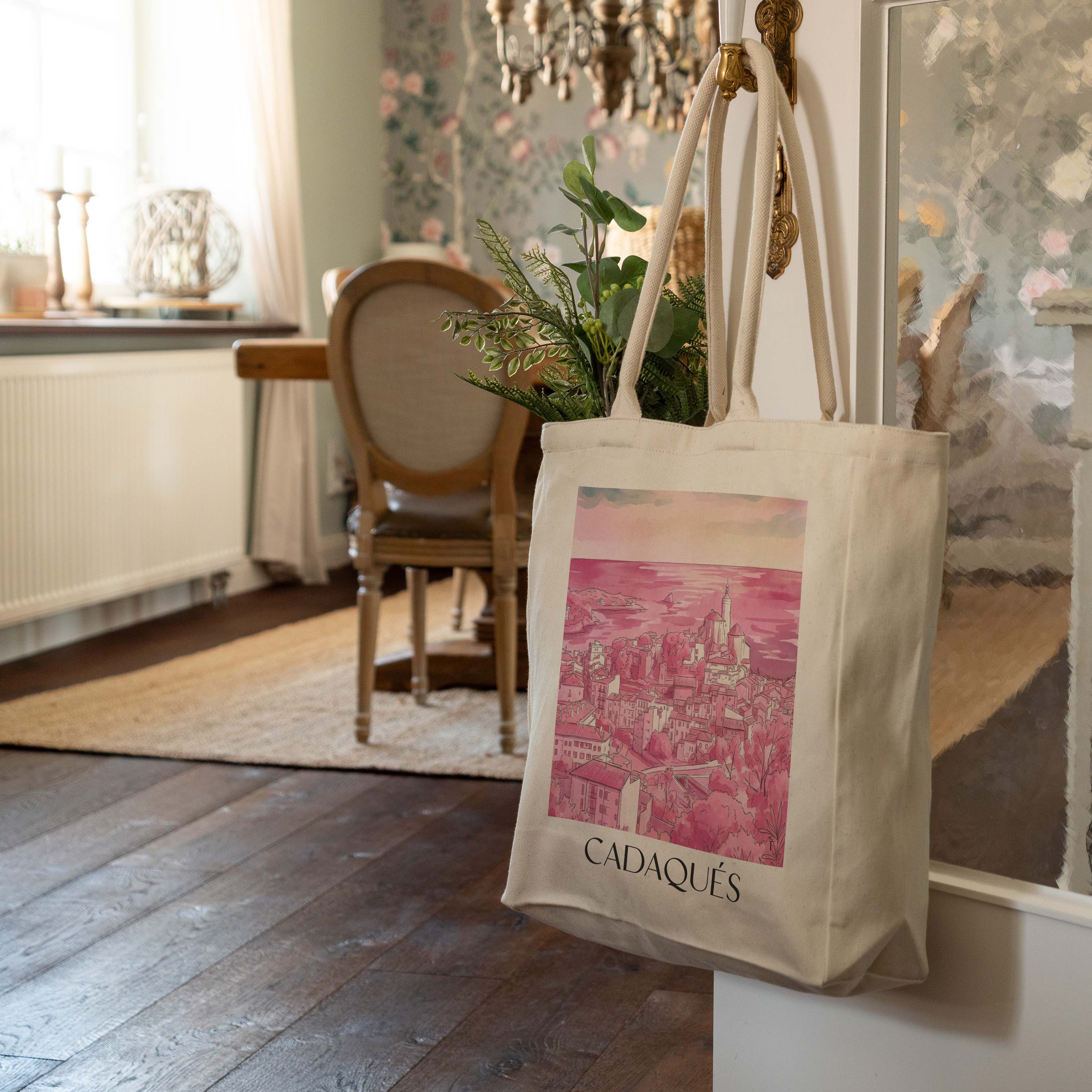 cadaqués-spanien-spanien-einkaufstasche-aquarell-pink-rosa