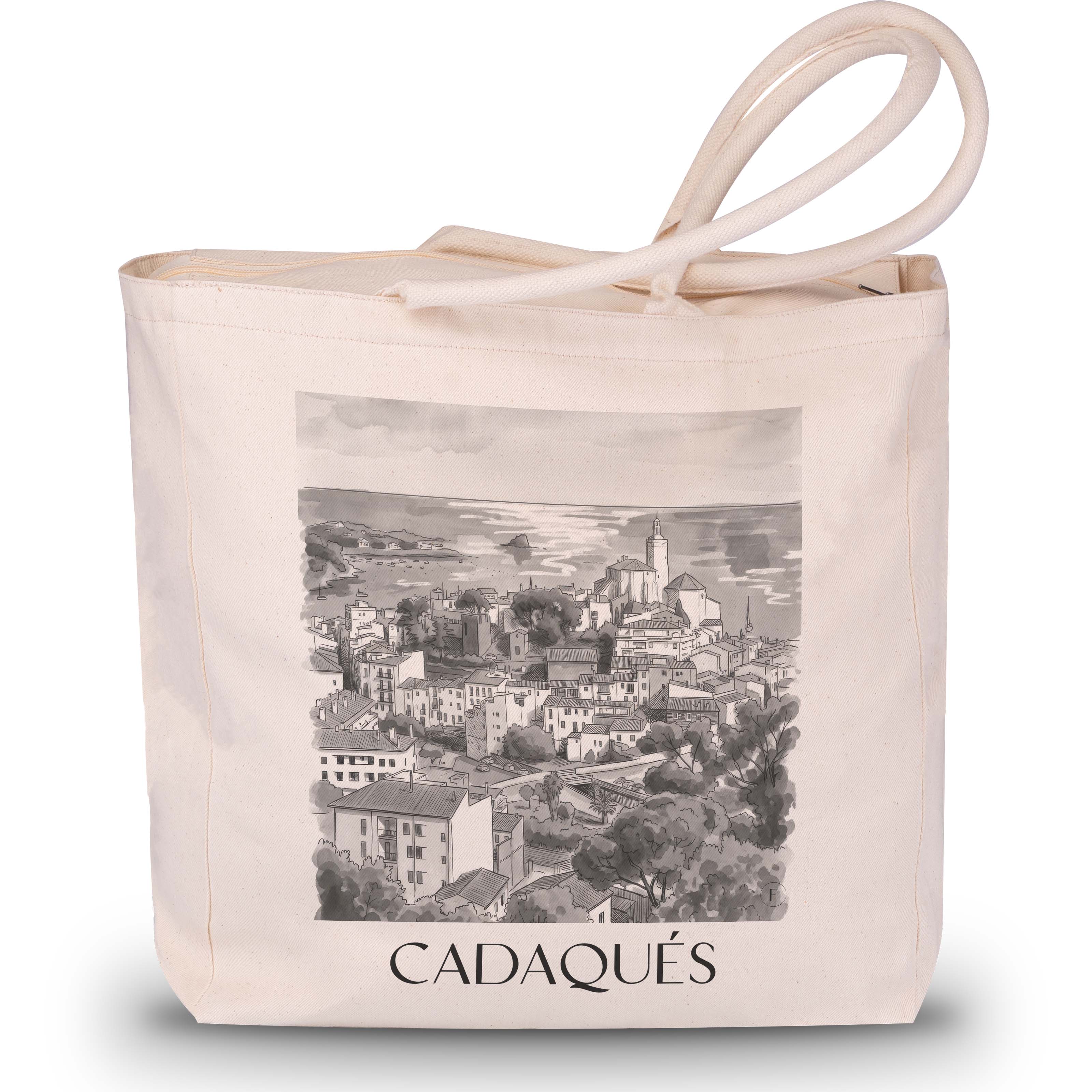 cadaqués-spanien-spanien-einkaufstasche-aquarell-schwarz-weiss