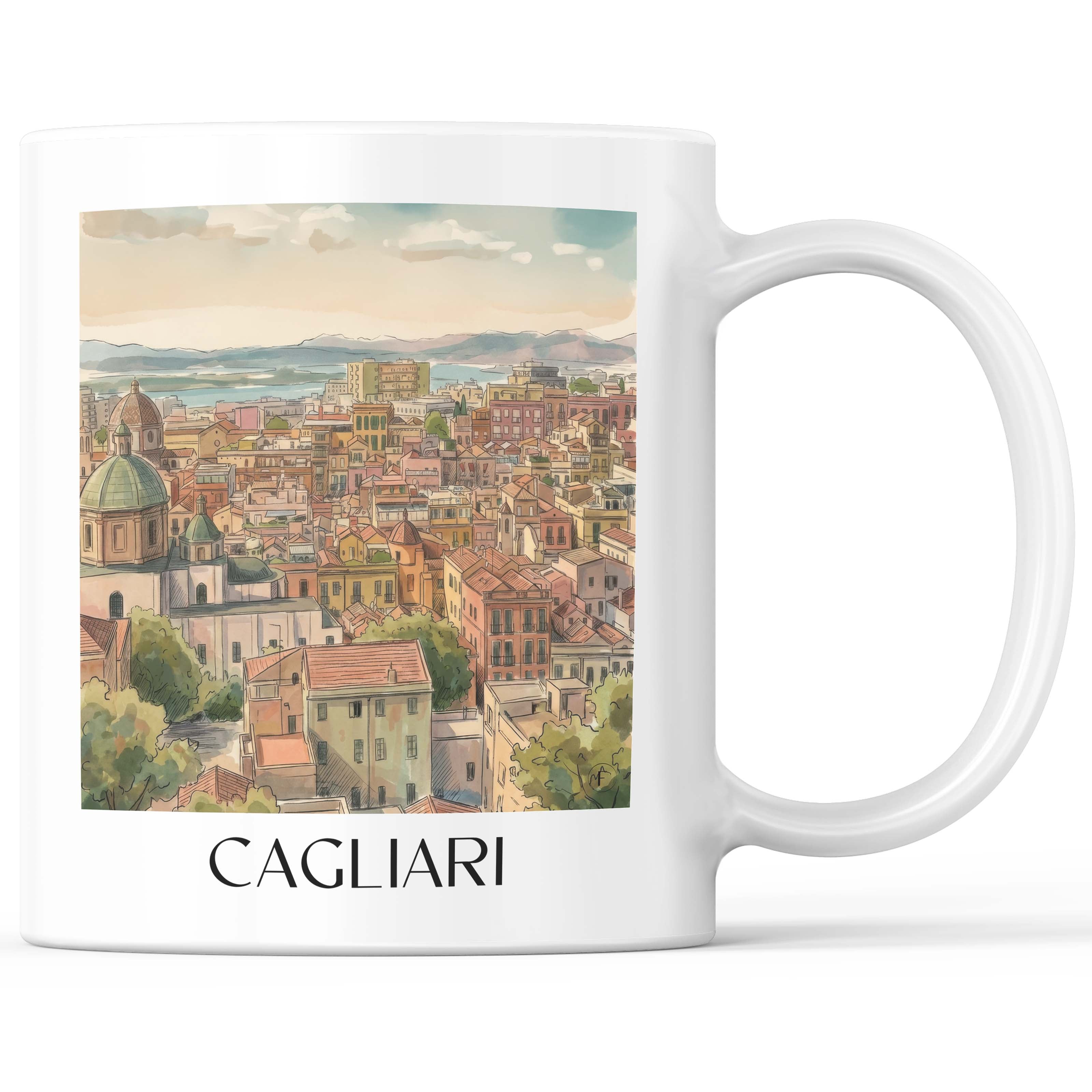 Cagliari - Italien Becher - Kaffeetasse im Aquarell Stil - favplace