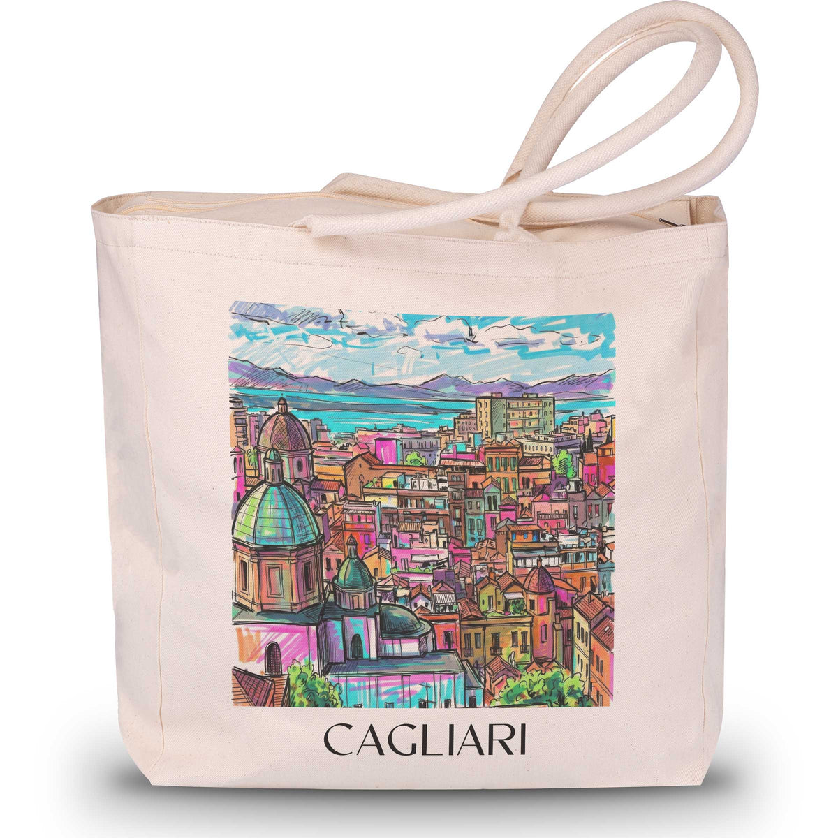 Cagliari - Italien Tote Bag - Einkaufstasche im Tag Graffiti Stil - favplace
