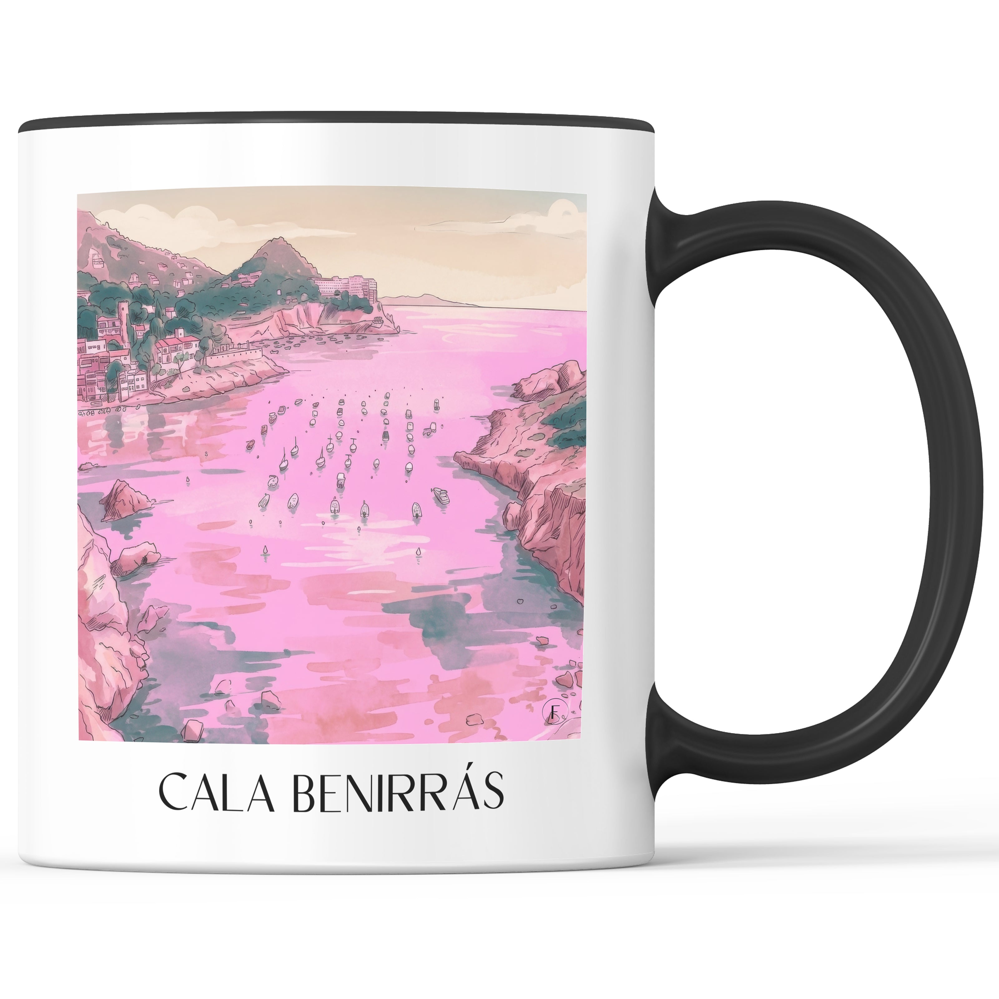 Cala Benirrás Kaffeebecher - Ibiza - Spanien Becher - Kaffeetasse im Aquarell Pink Stil - favplace