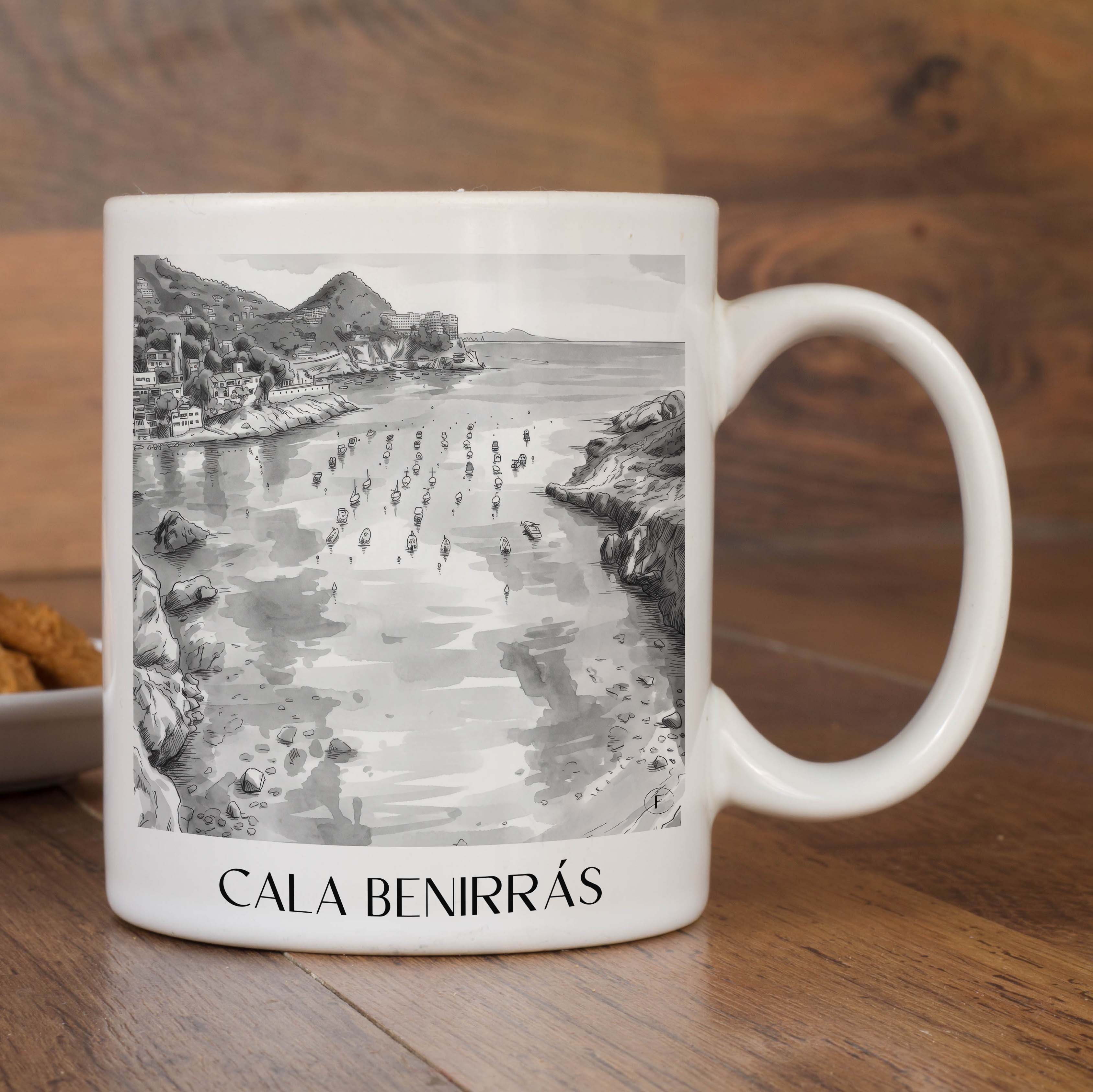 cala-benirrás-ibiza-spanien-kaffeebecher-aquarell-schwarz-weiss