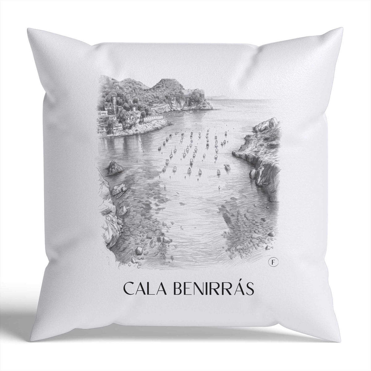 Cala Benirrás Kissenhülle - Zierkissen Bezug - Ibiza - Spanien Kissen bzw. Kissenbezug im Zeichnung Stil - favplace