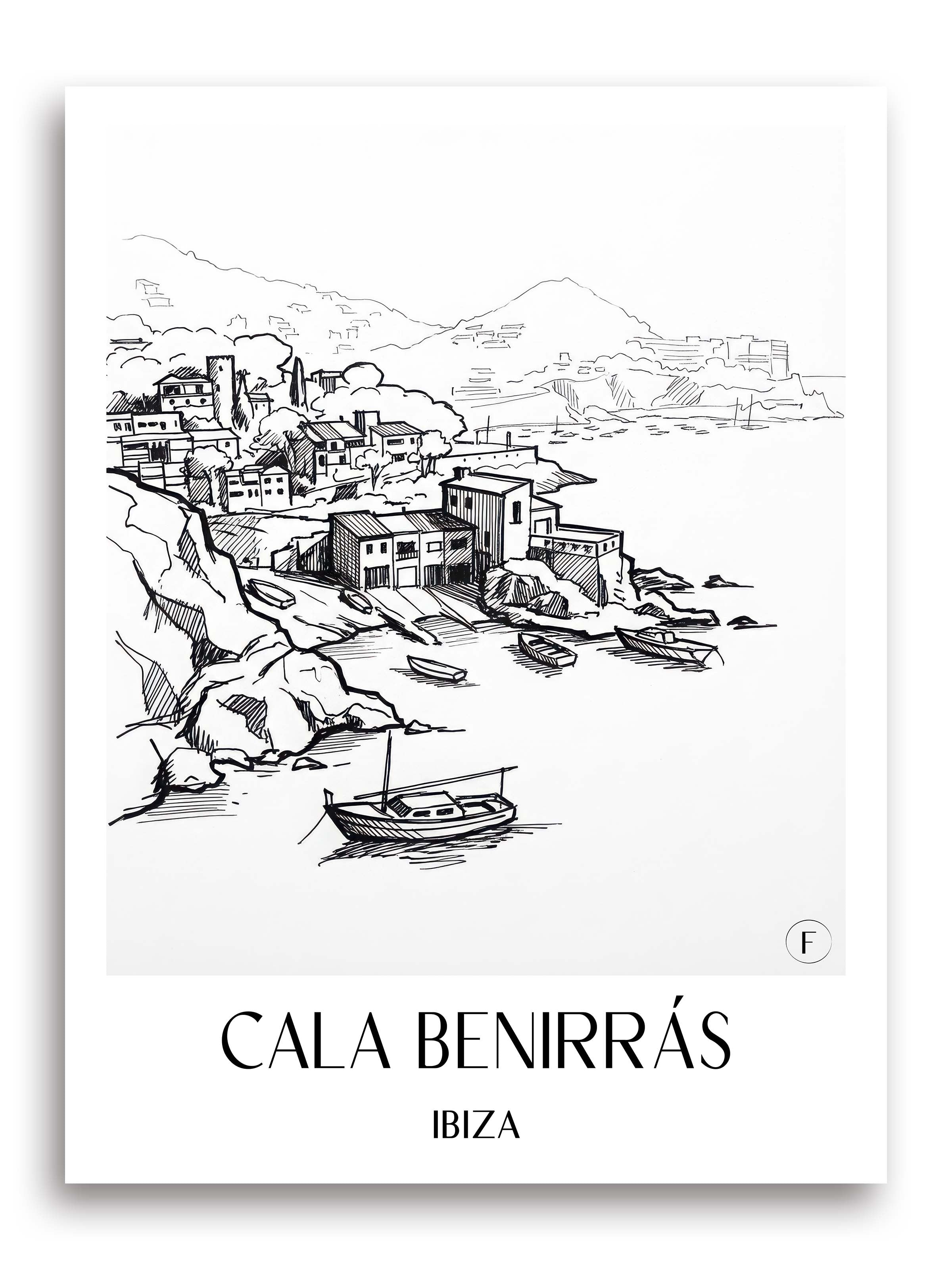 Cala Benirrás Poster - Ibiza - Spanien Kunstdruck - Skizze von A4 bis A1 - favplace