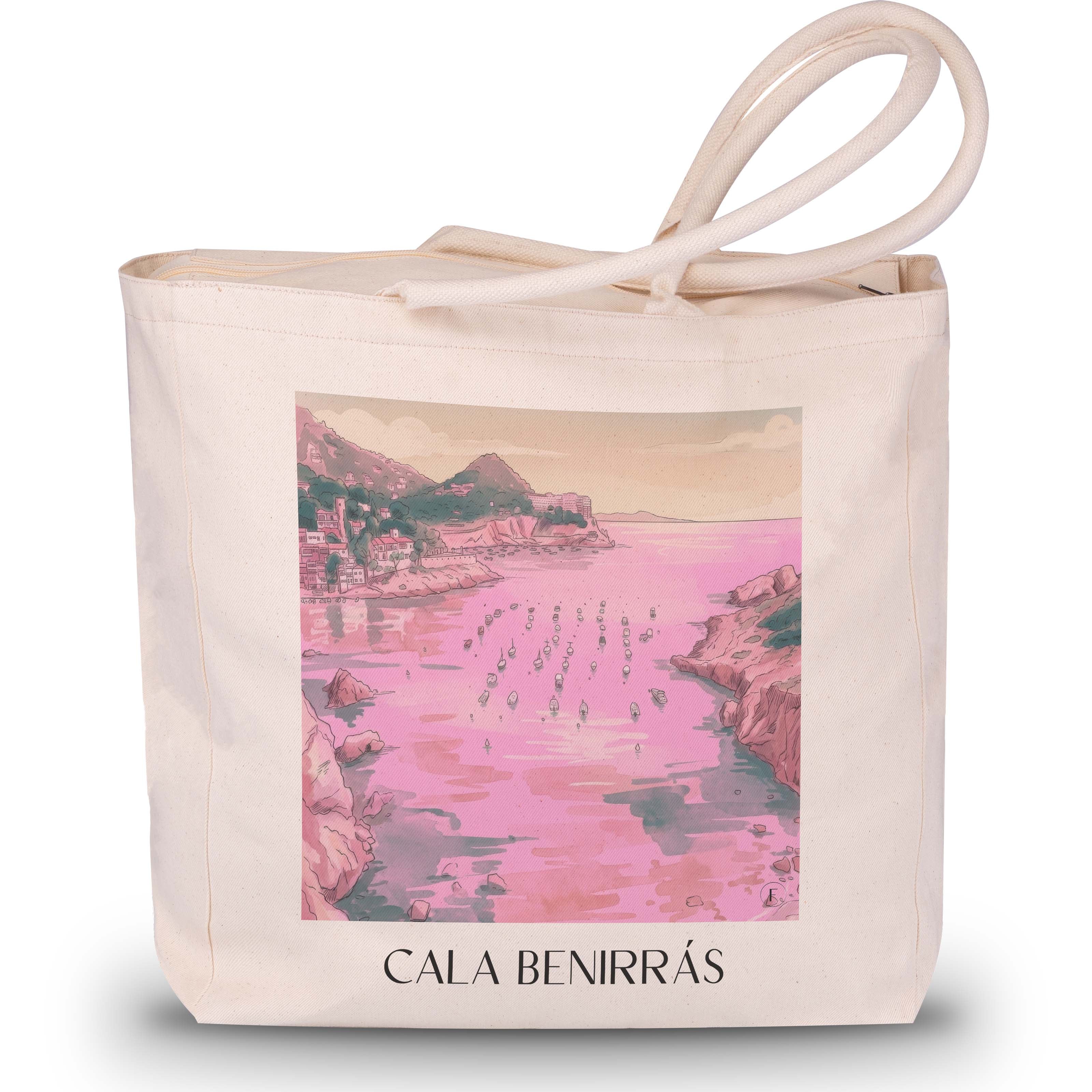 cala-benirrás-ibiza-spanien-einkaufstasche-aquarell-pink-rosa
