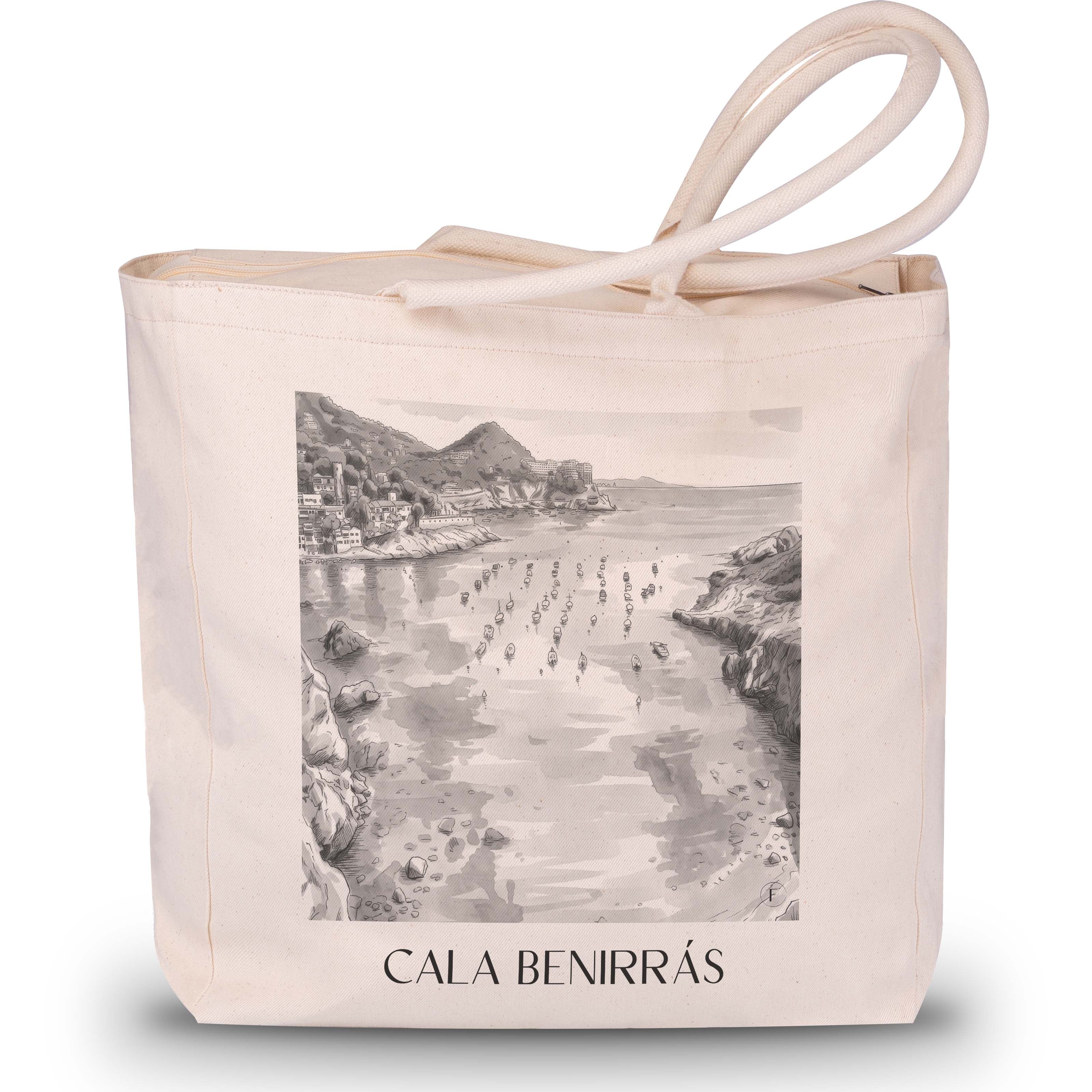 cala-benirrás-ibiza-spanien-einkaufstasche-aquarell-schwarz-weiss