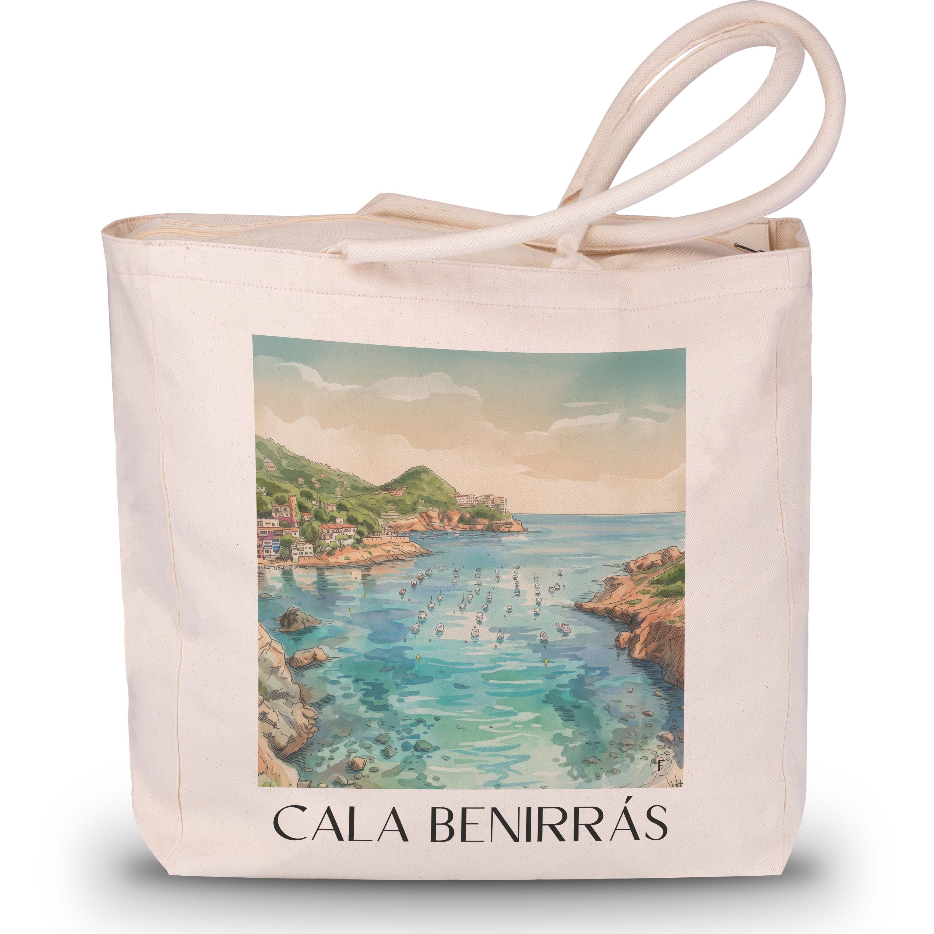 cala-benirrás-ibiza-spanien-einkaufstasche-aquarell