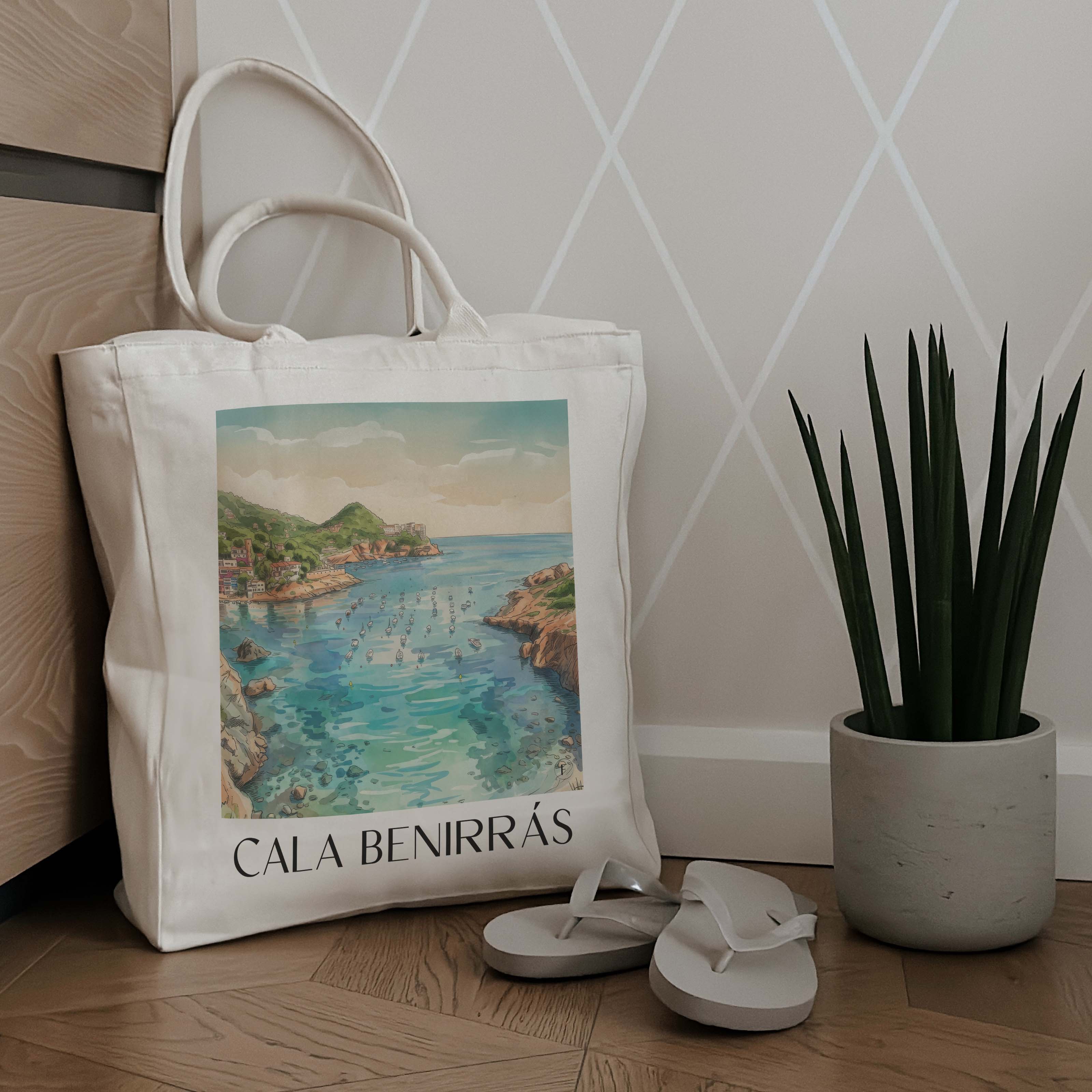 cala-benirrás-ibiza-spanien-einkaufstasche-aquarell