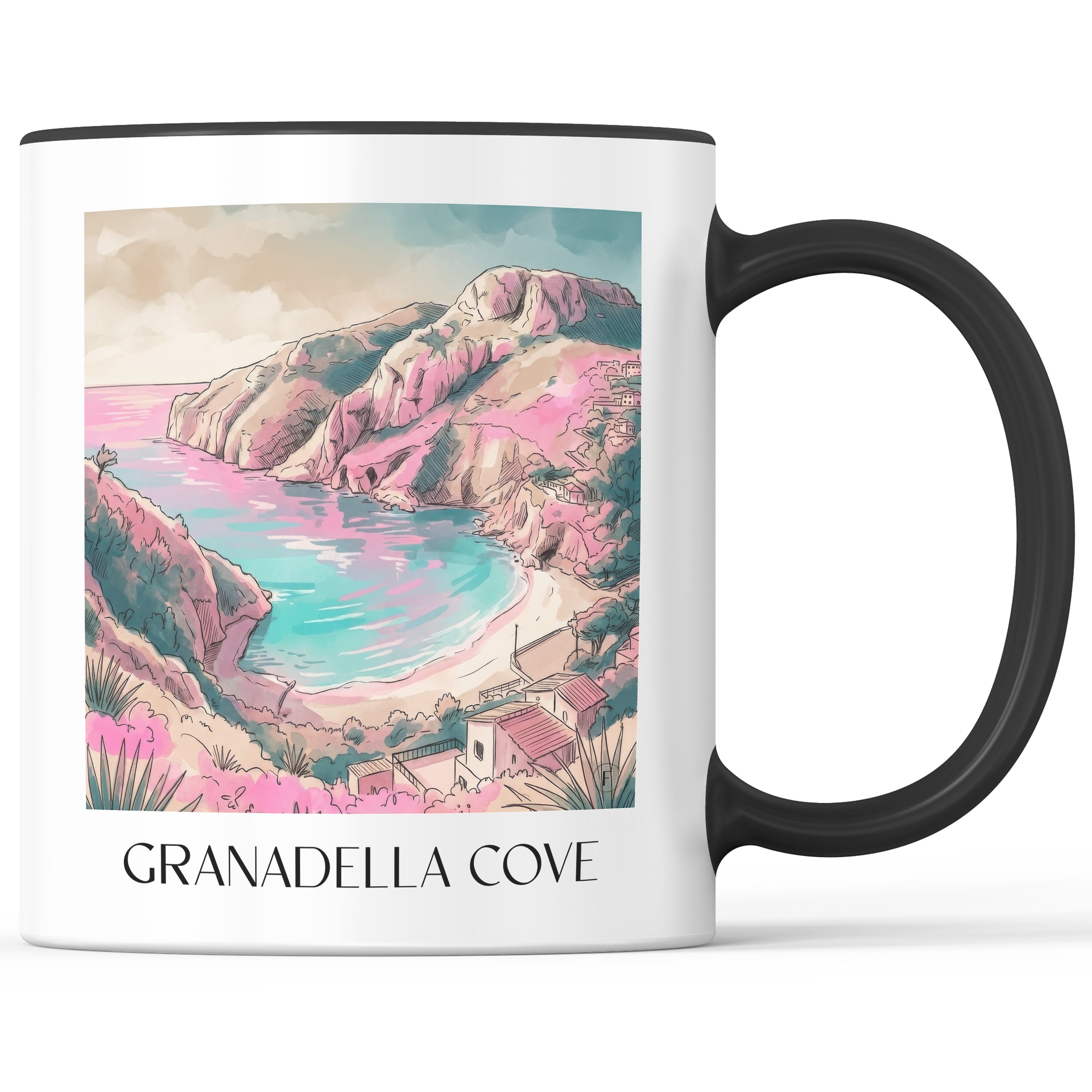 Cala Granadella Kaffeebecher - Javea - Spanien Becher - Kaffeetasse im Aquarell Pink Stil - favplace