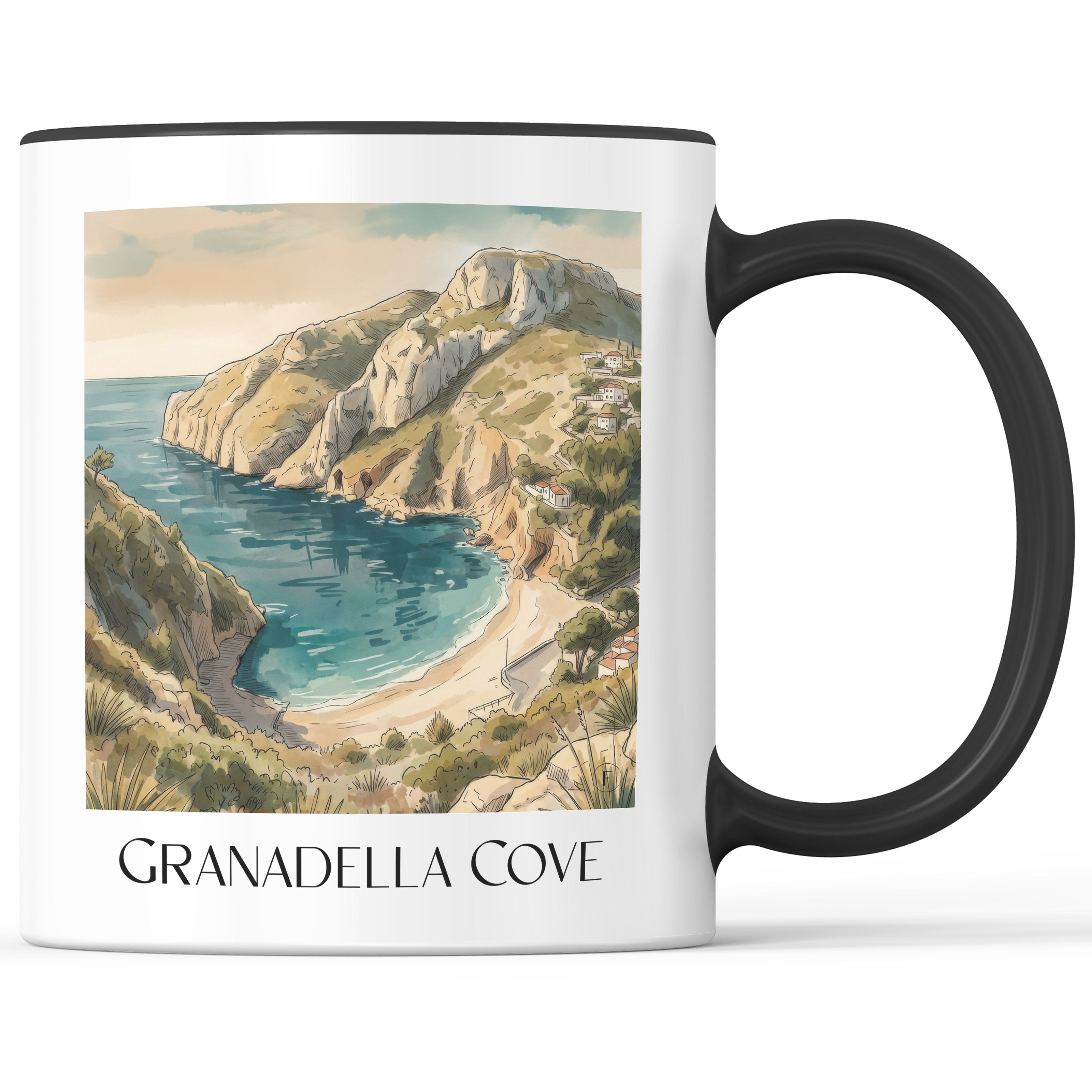 Cala Granadella Kaffeebecher - Javea - Spanien Becher - Kaffeetasse im Aquarell Stil - favplace