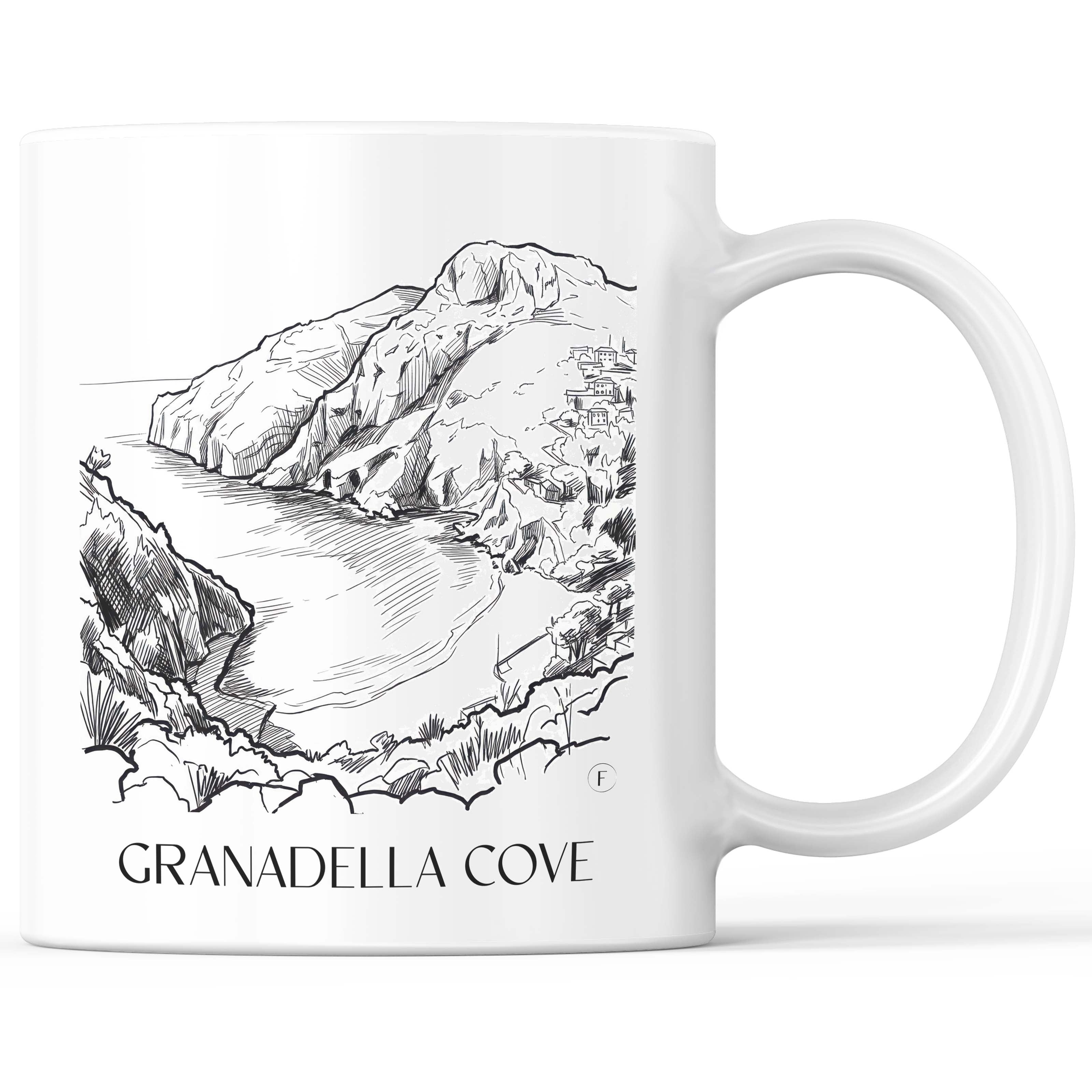 Cala Granadella Kaffeebecher - Javea - Spanien Becher - Kaffeetasse im Skizze Stil - favplace