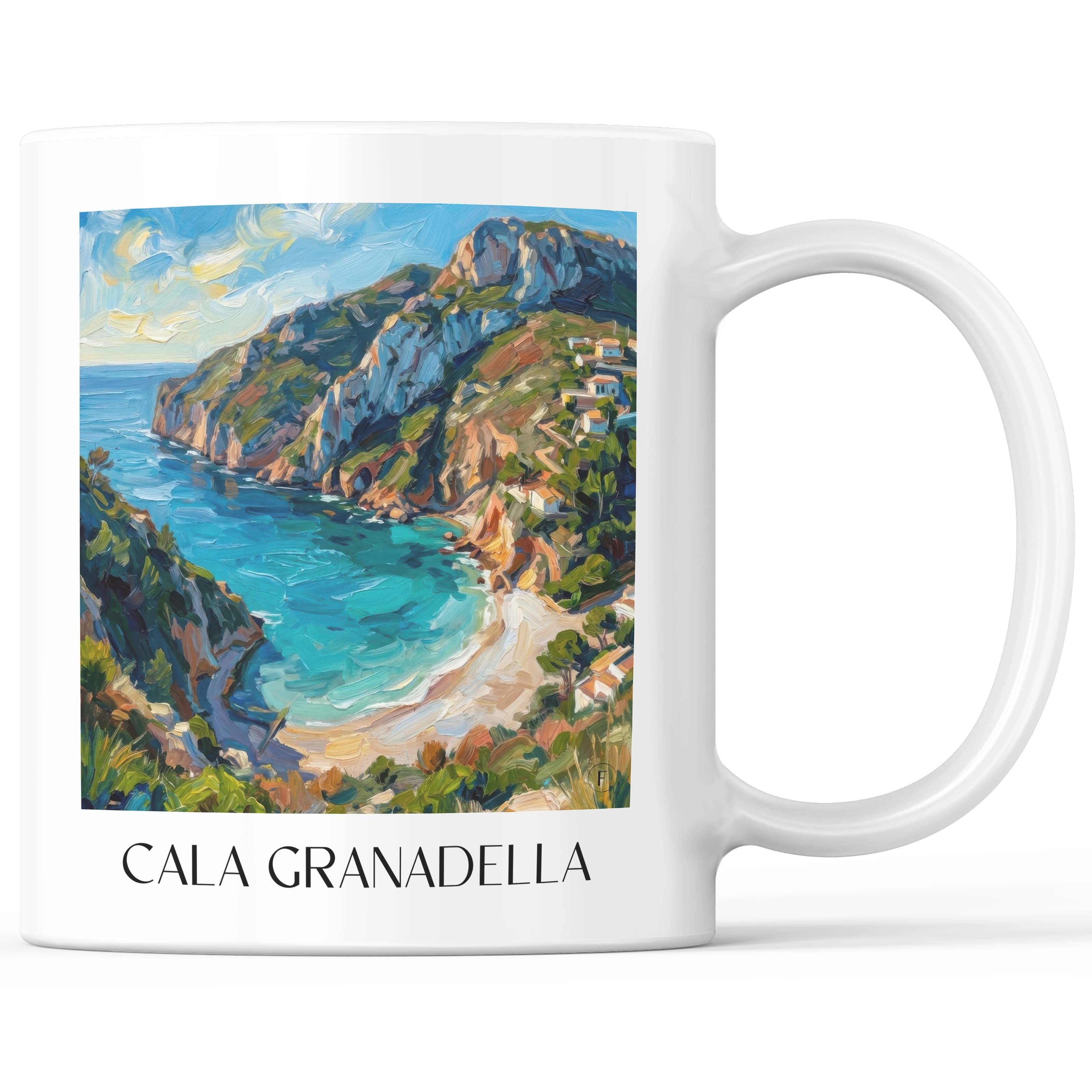 Cala Granadella Kaffeebecher - Javea - Spanien Becher - Kaffeetasse im Ölgemälde Stil - favplace