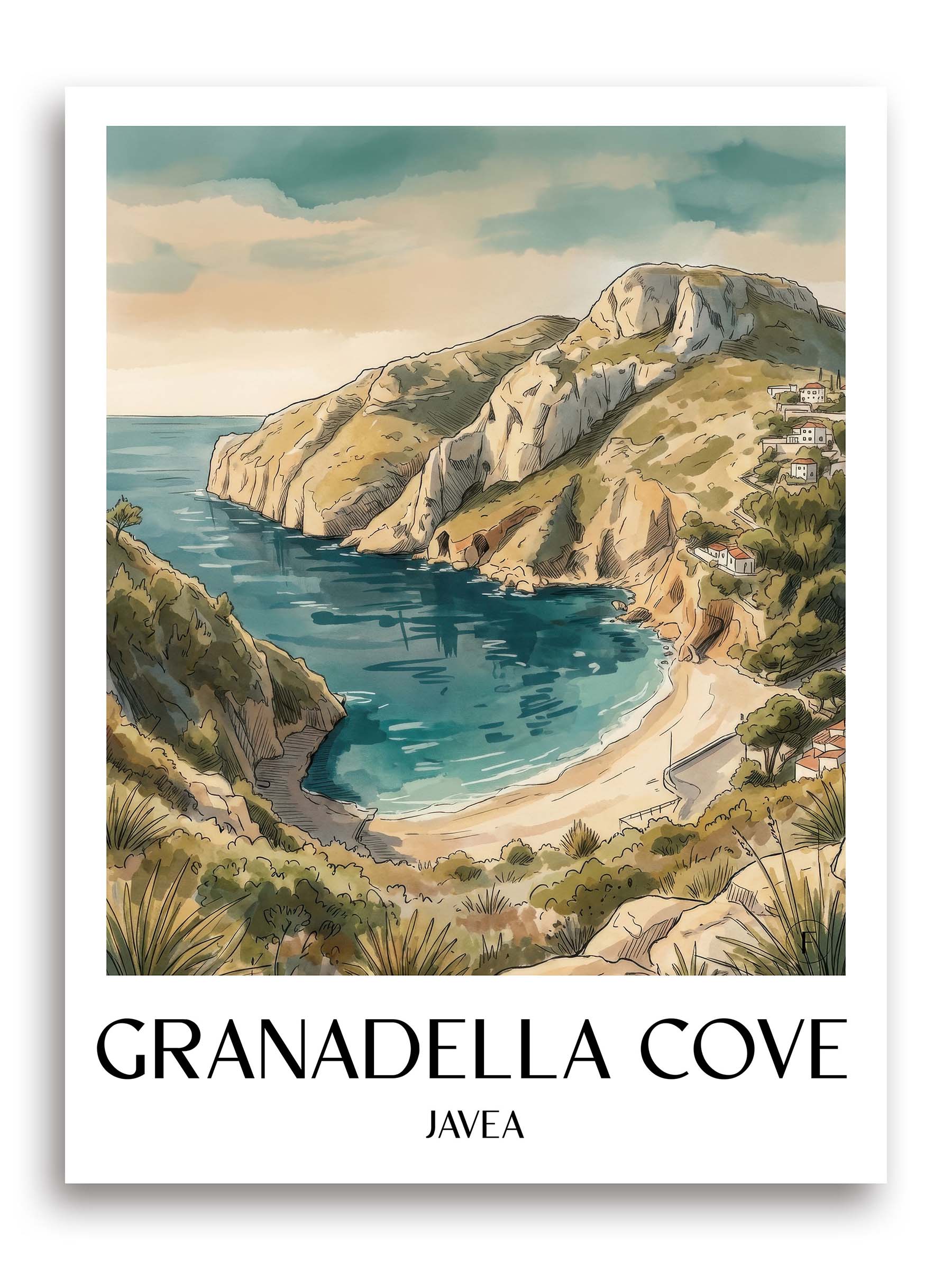 Cala Granadella Poster - Javea - Spanien Kunstdruck - Aquarell von A4 bis A1 - favplace