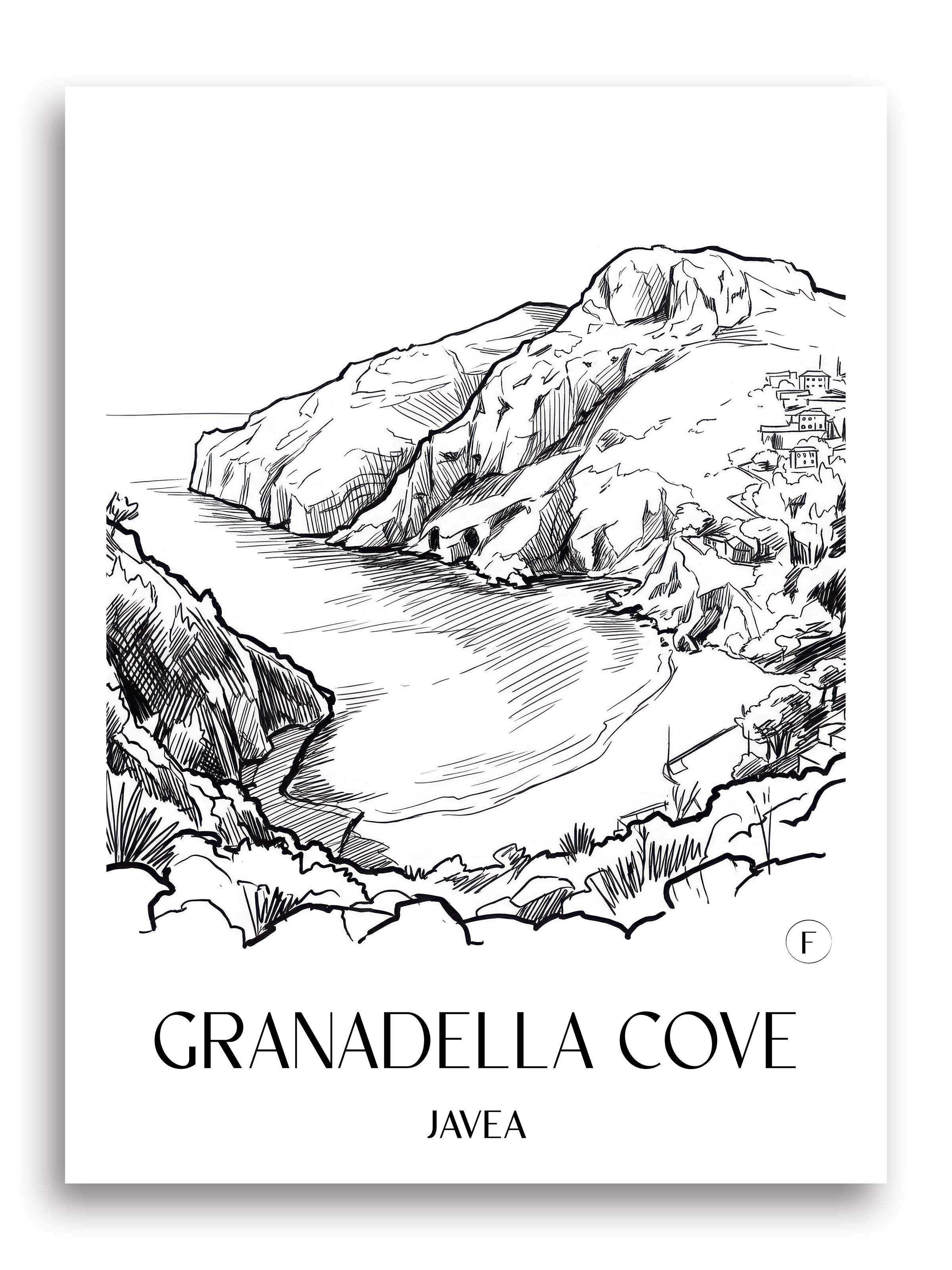Cala Granadella Poster - Javea - Spanien Kunstdruck - Skizze von A4 bis A1 - favplace