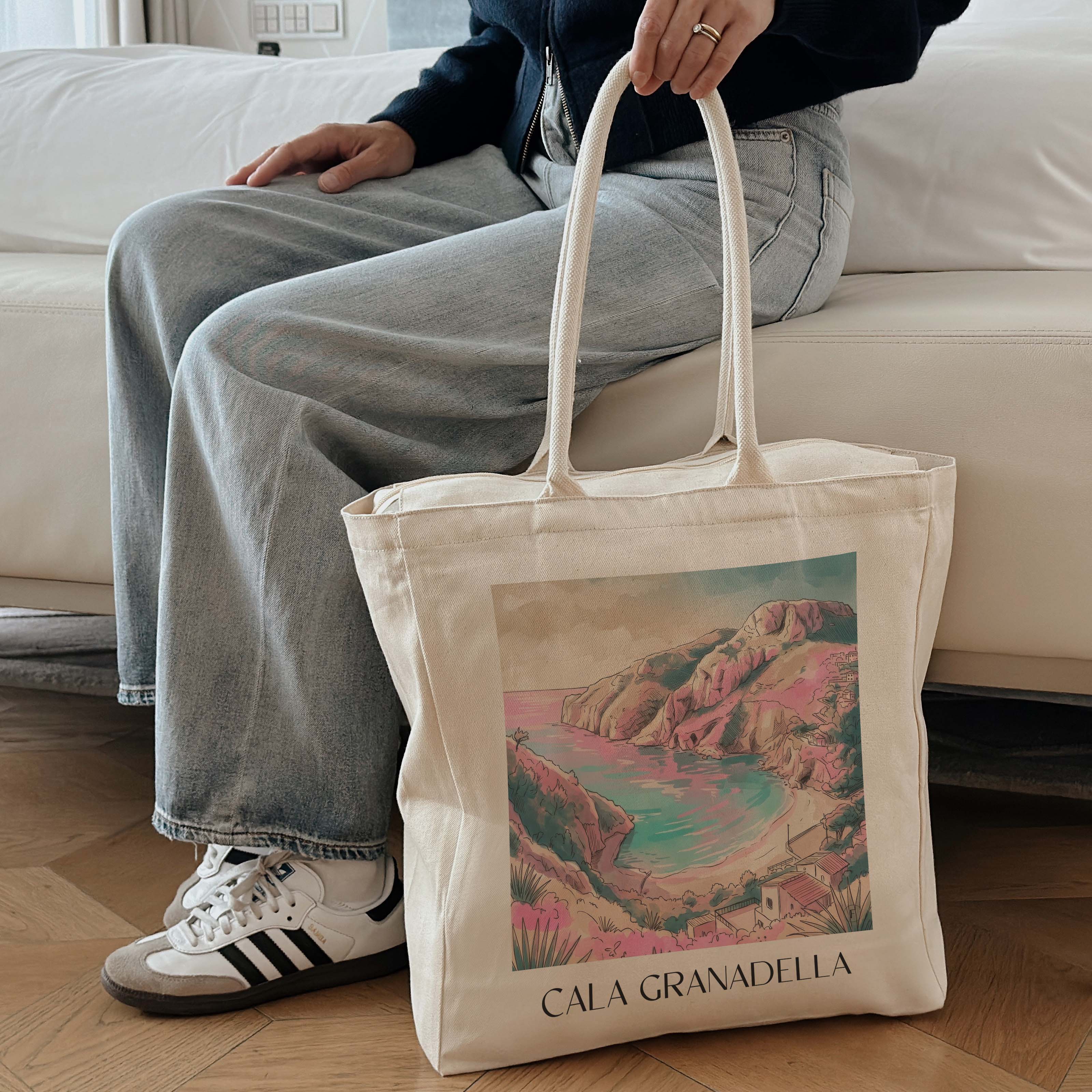 cala-granadella-javea-spanien-einkaufstasche-aquarell-pink-rosa