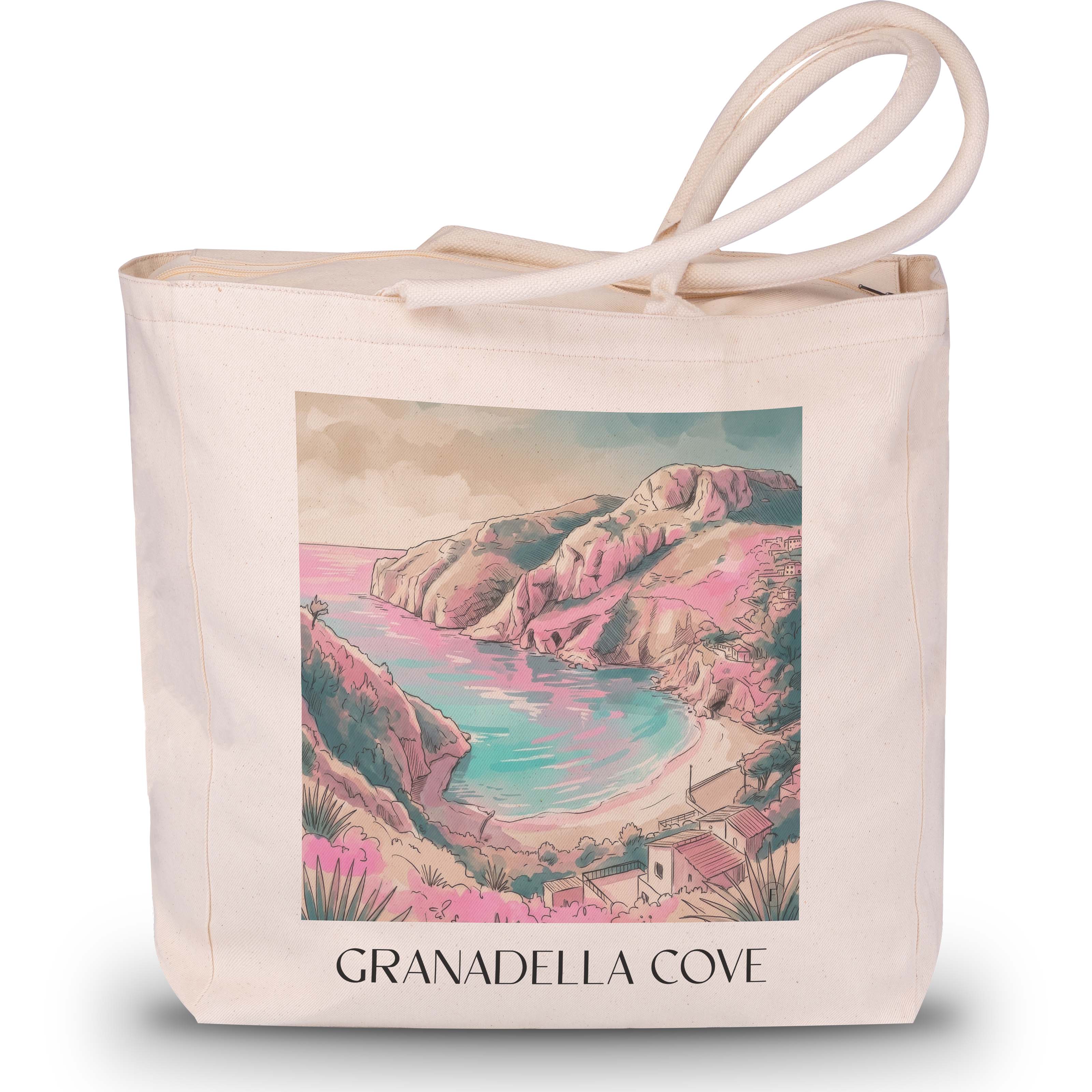 Cala Granadella Shopping Tasche - Javea - Spanien Tote Bag - Einkaufstasche im Aquarell Pink Stil - favplace