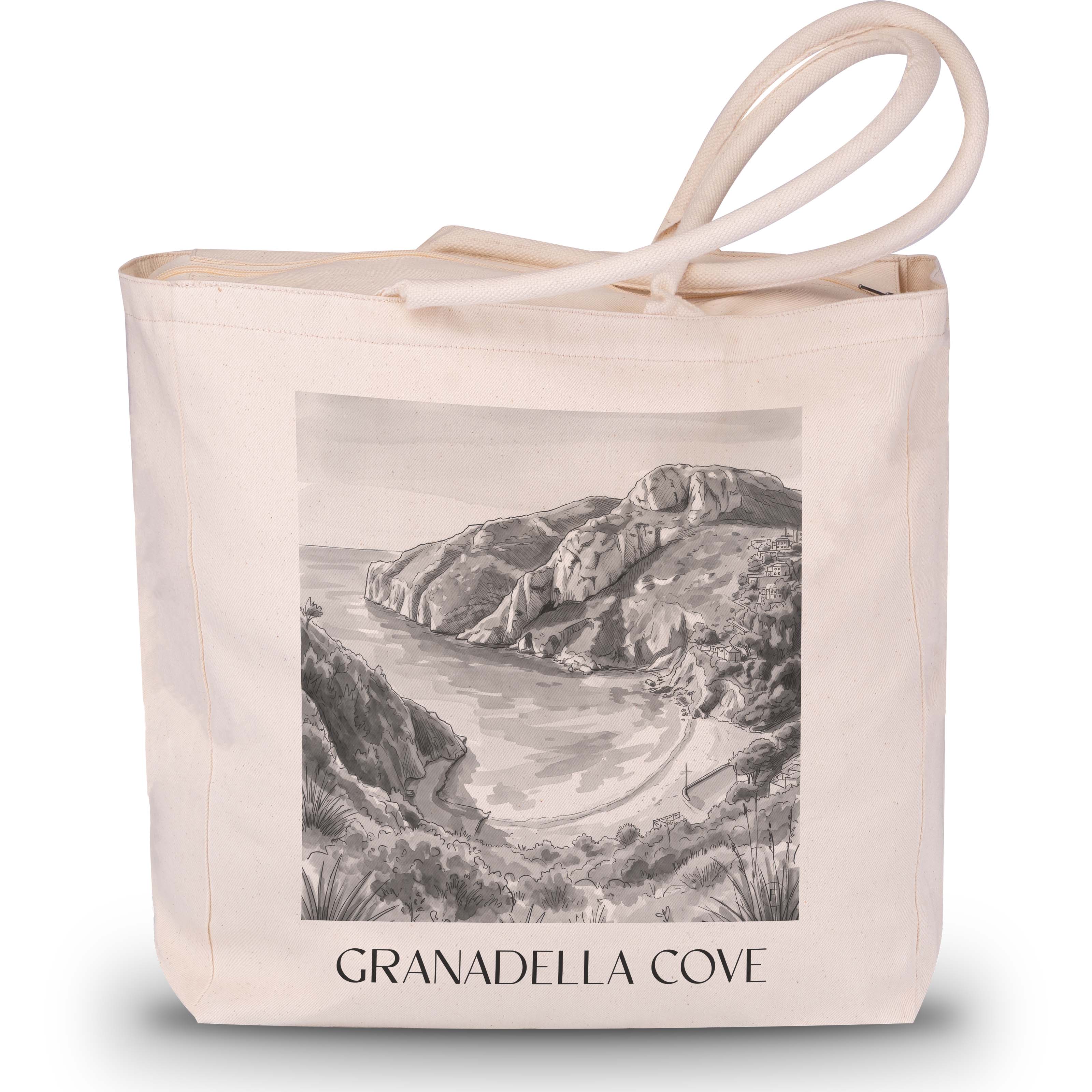 Cala Granadella Shopping Tasche - Javea - Spanien Tote Bag - Einkaufstasche im Aquarell Schwarz-Weiß Stil - favplace