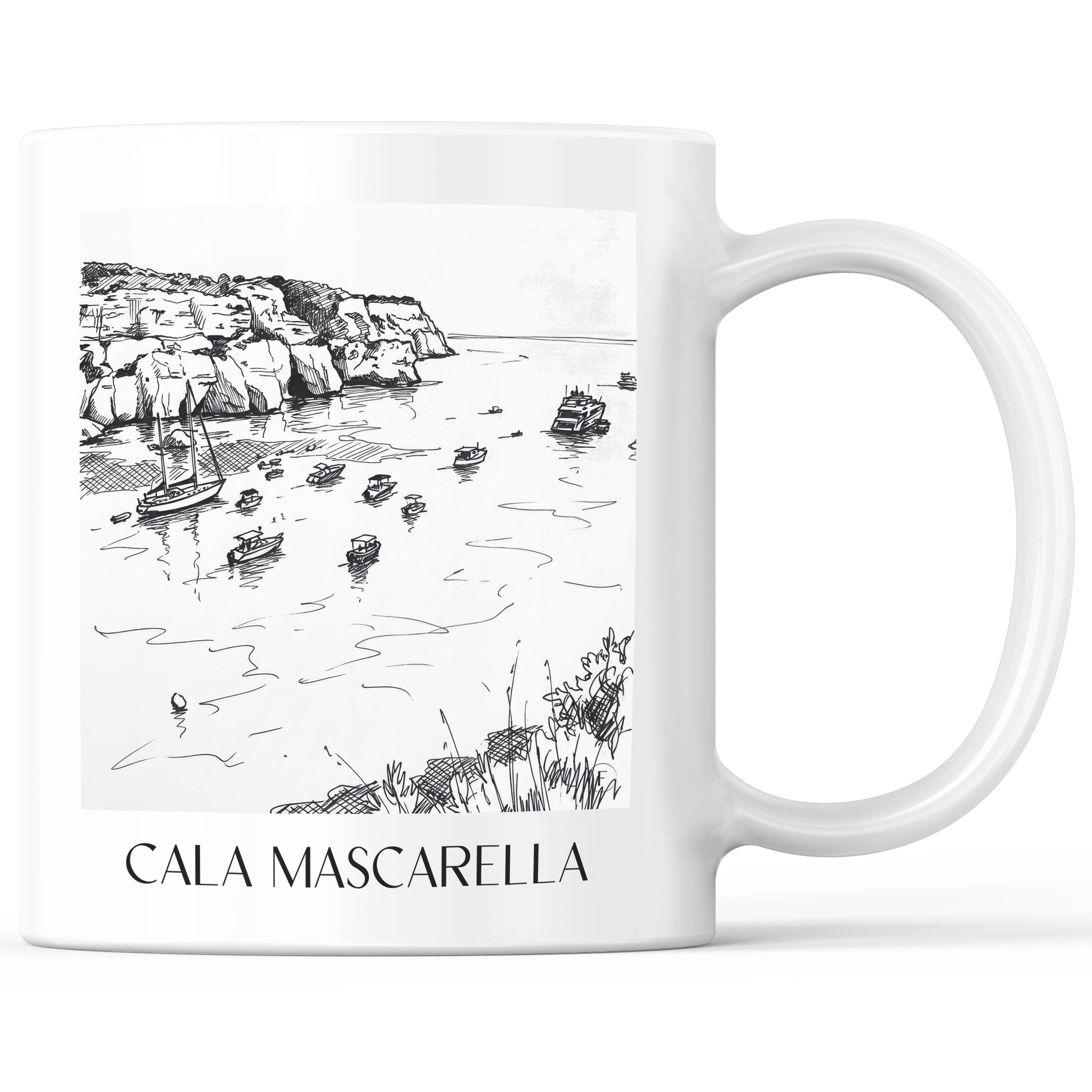Cala Mascarella Kaffeebecher - Menorca - Spanien Becher - Kaffeetasse im Skizze Stil - favplace