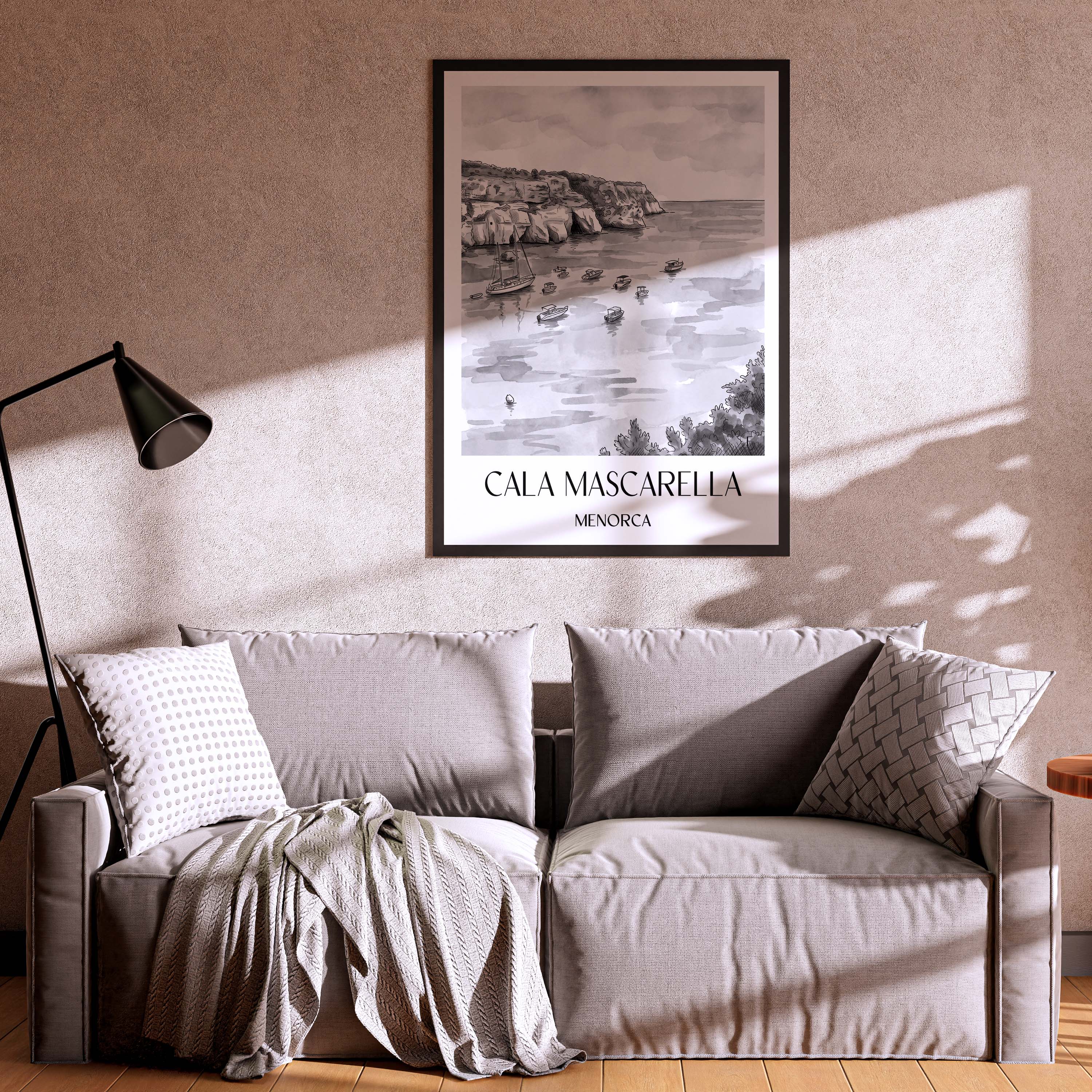 cala-mascarella-menorca-spanien-poster-aquarell-schwarz-weiss