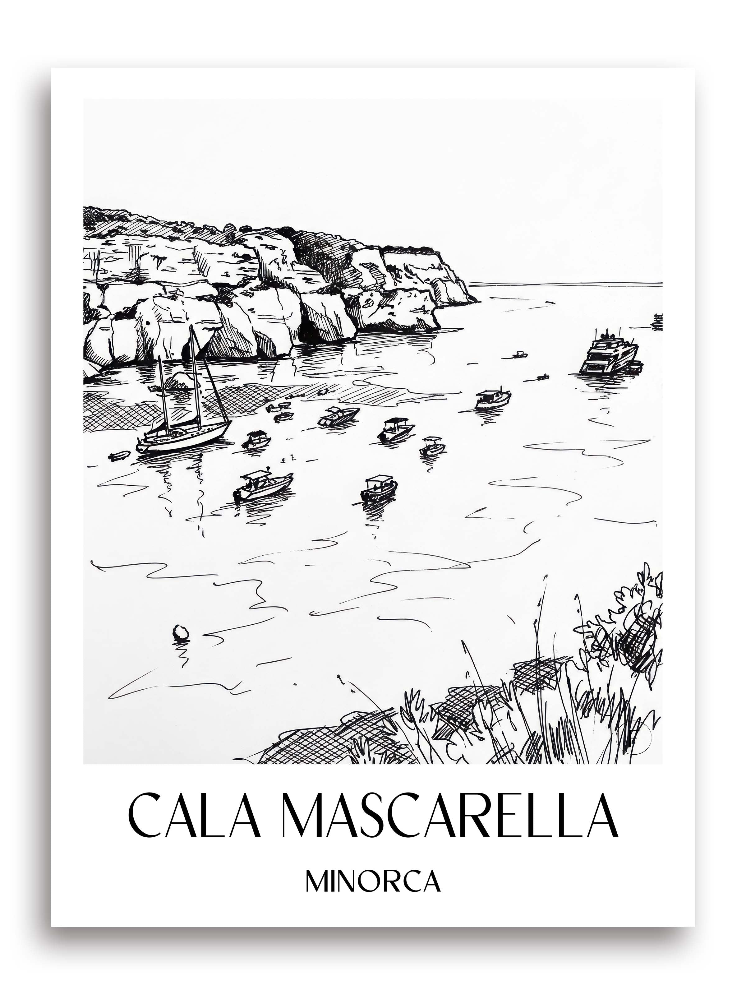 Cala Mascarella Poster - Menorca - Spanien Kunstdruck - Skizze von A4 bis A1 - favplace