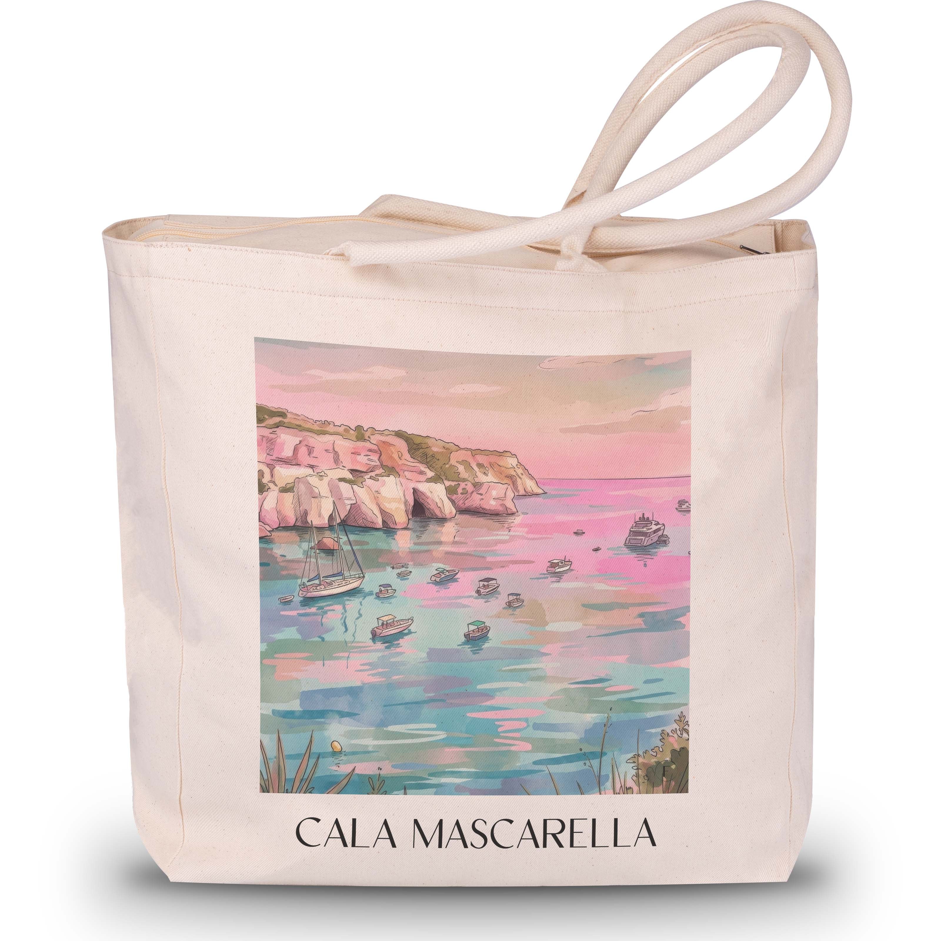 cala-mascarella-menorca-spanien-einkaufstasche-aquarell-pink-rosa