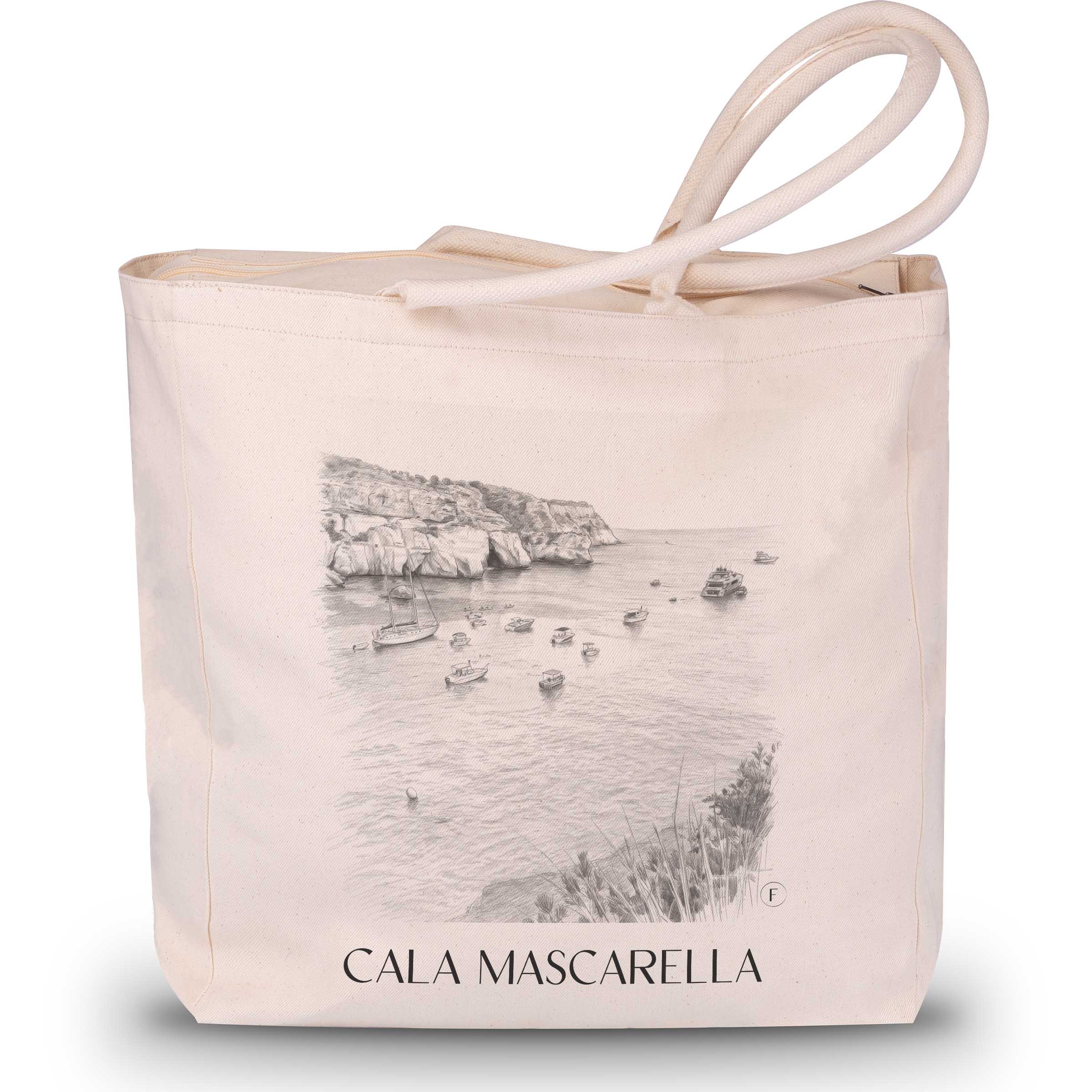 Cala Mascarella Shopping Tasche - Menorca - Spanien Tote Bag - Einkaufstasche im Zeichnung Stil