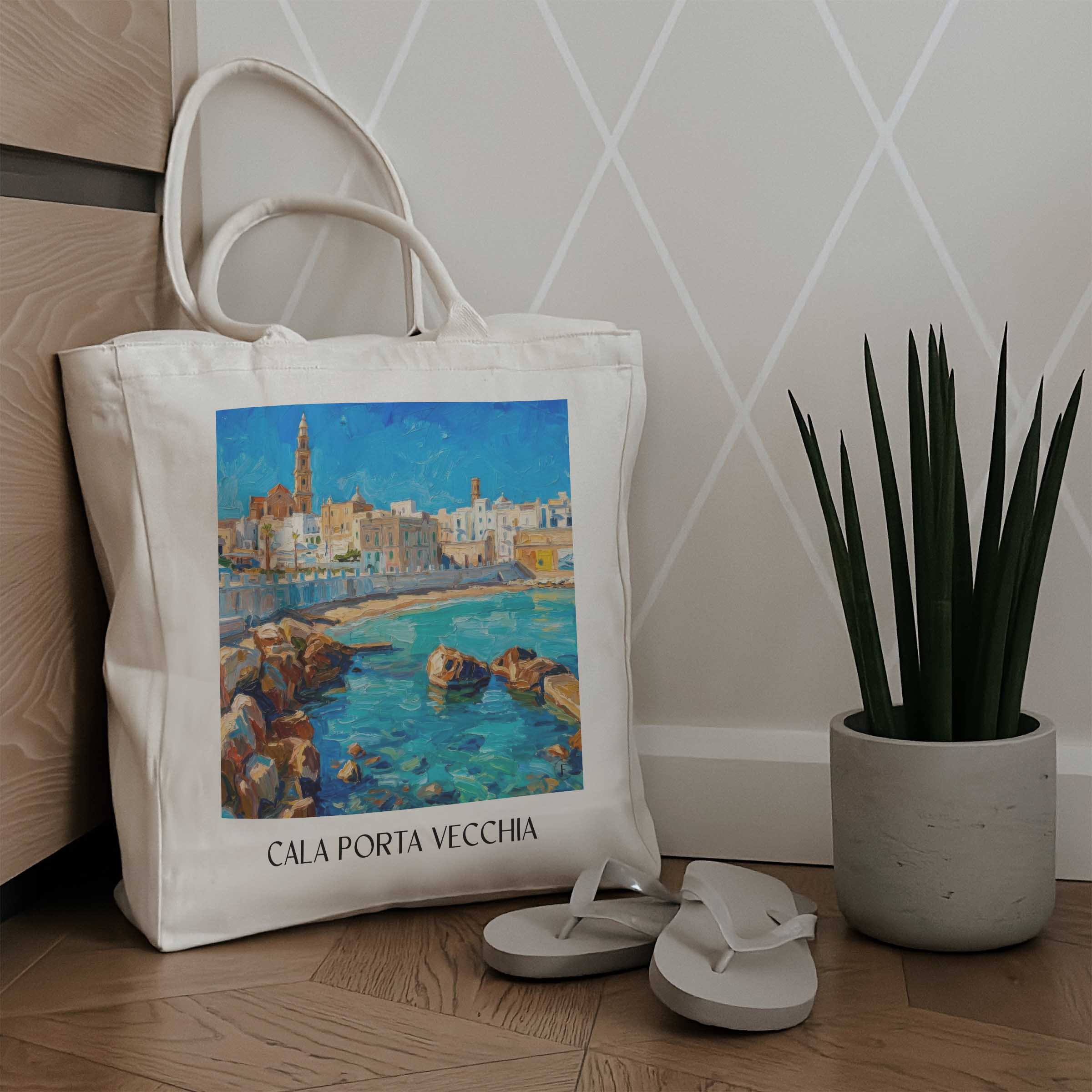 cala-porta-vecchia-monopoli-italien-einkaufstasche-oil-painting-oelgemaelde