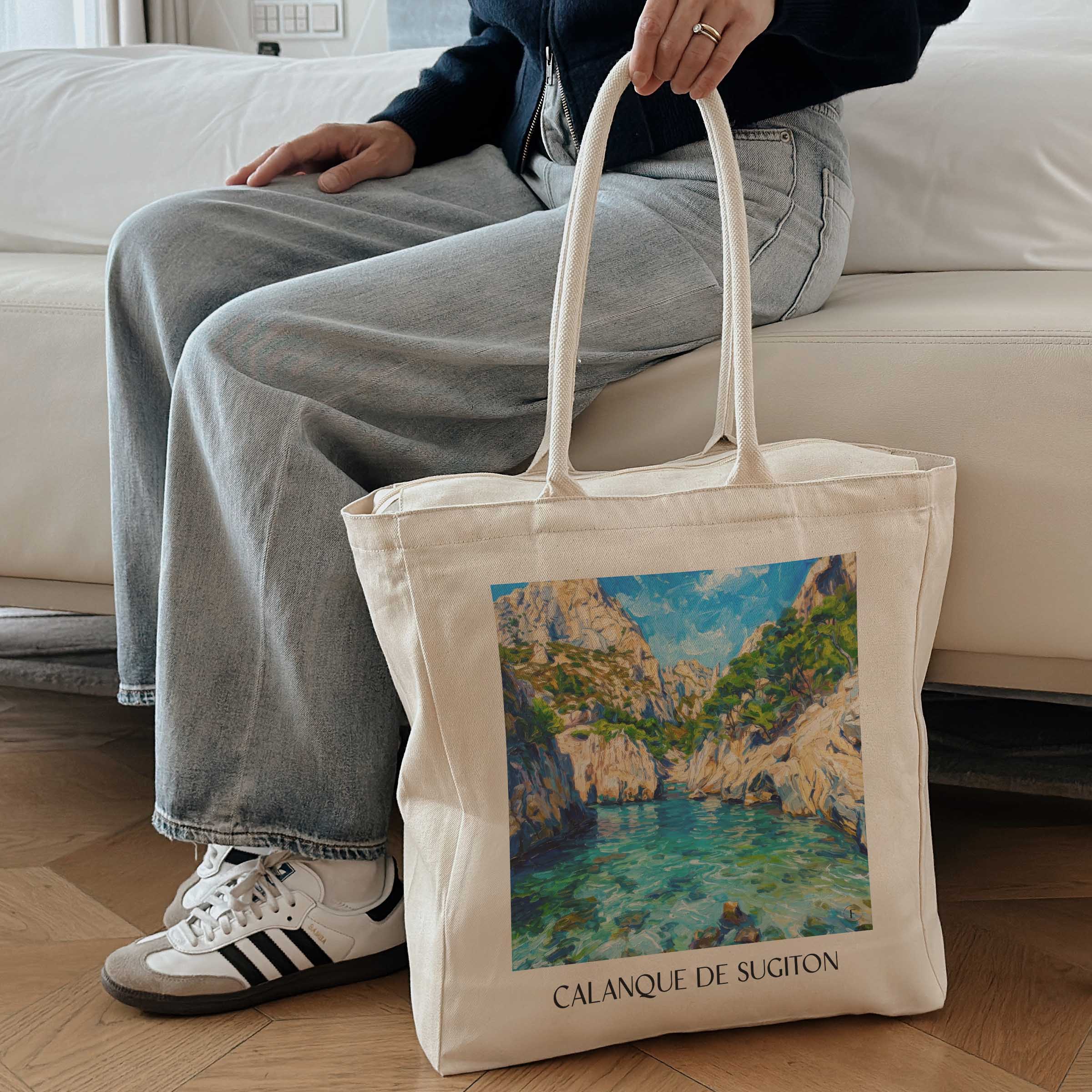 calanque-de-sugiton-côte-d´azur-frankreich-einkaufstasche-oil-painting-oelgemaelde