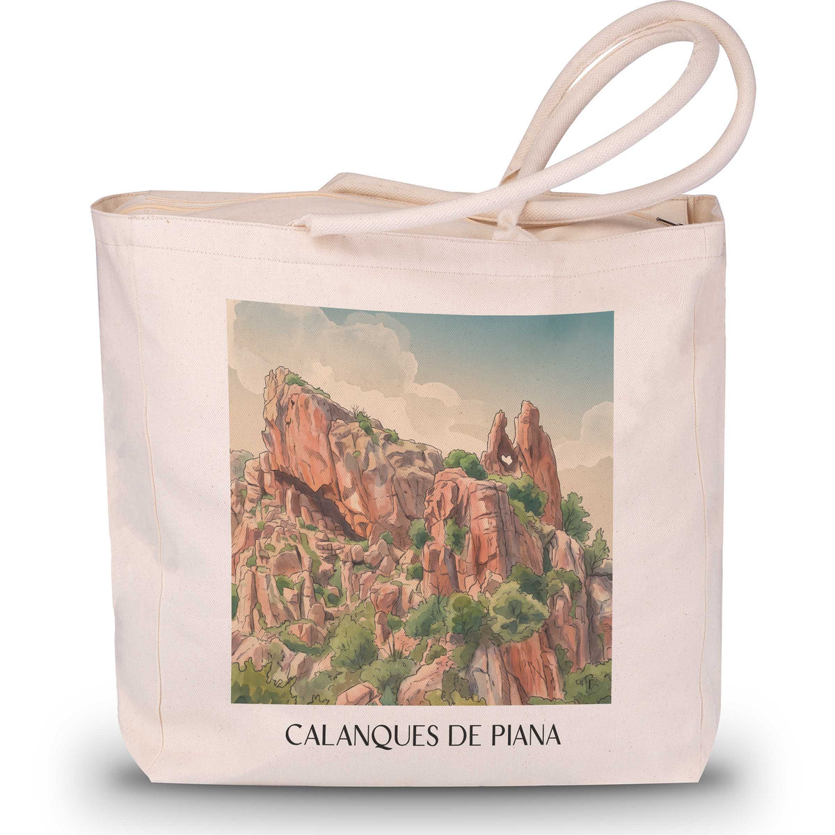 Calanques de Piana Shopping Tasche - Korsika - Frankreich Tote Bag - Einkaufstasche im Aquarell Stil