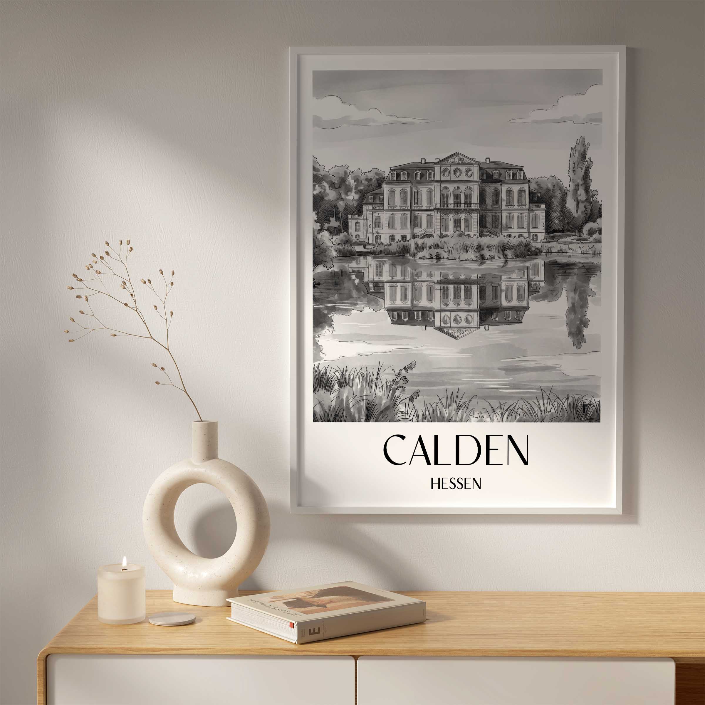 calden-hessen-deutschland-poster-aquarell-schwarz-weiss