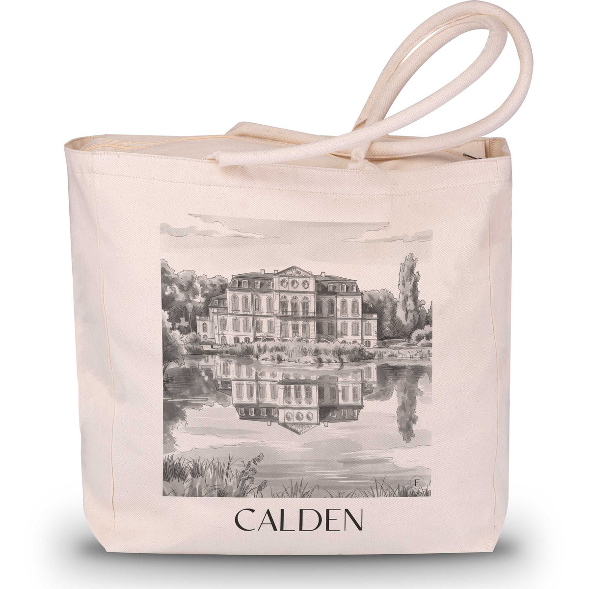 Calden Shopping Tasche - Hessen - Deutschland Tote Bag - Einkaufstasche im Aquarell Schwarz-Weiß Stil - favplace
