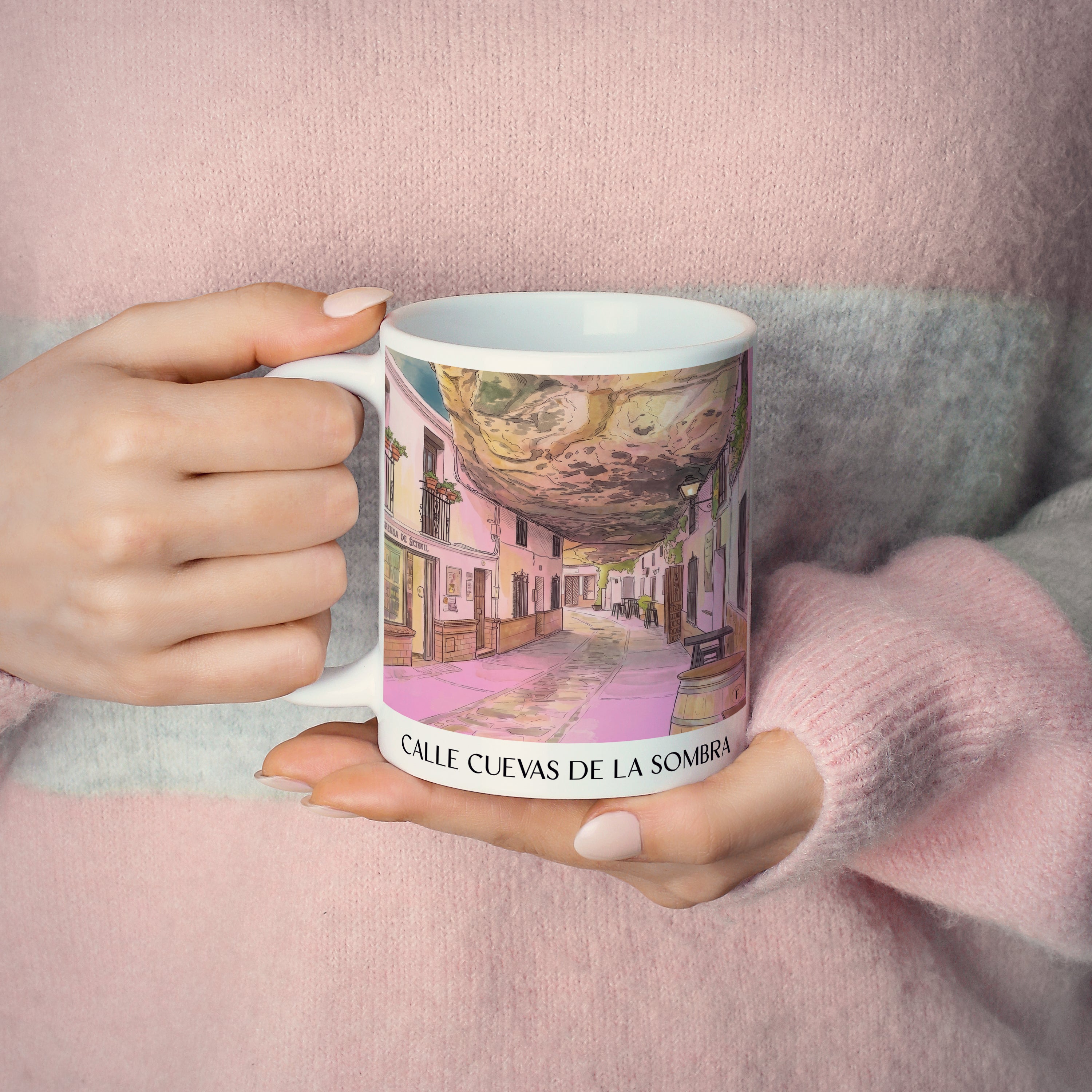 calle-cuevas-de-la-sombra-setenil-de-las-bodegas-spanien-kaffeebecher-aquarell-pink-rosa