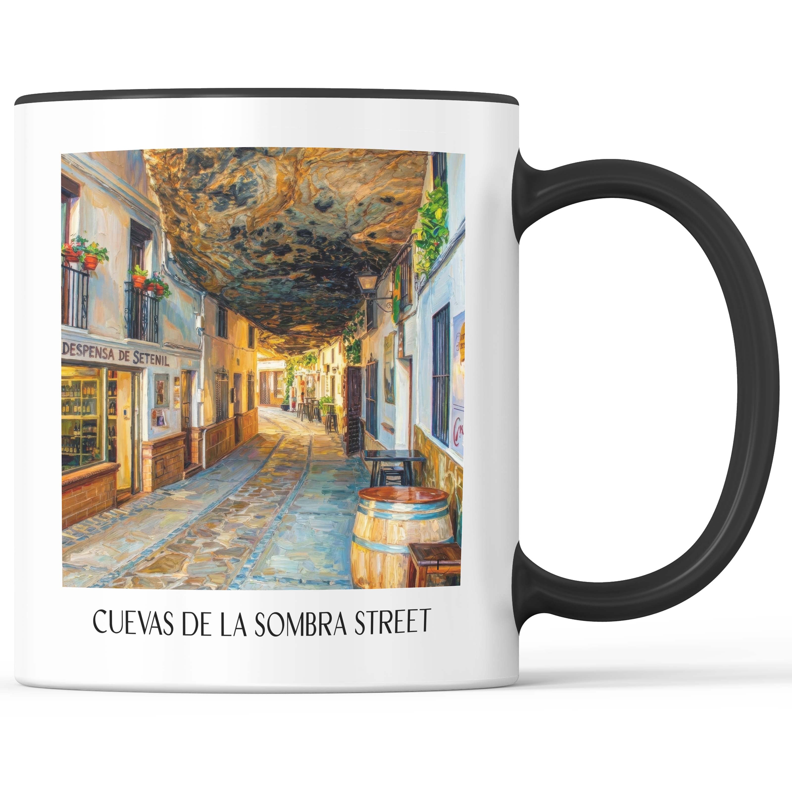 Calle Cuevas de la Sombra Kaffeebecher - Setenil de las Bodegas - Spanien Becher - Kaffeetasse im Ölgemälde Stil - favplace