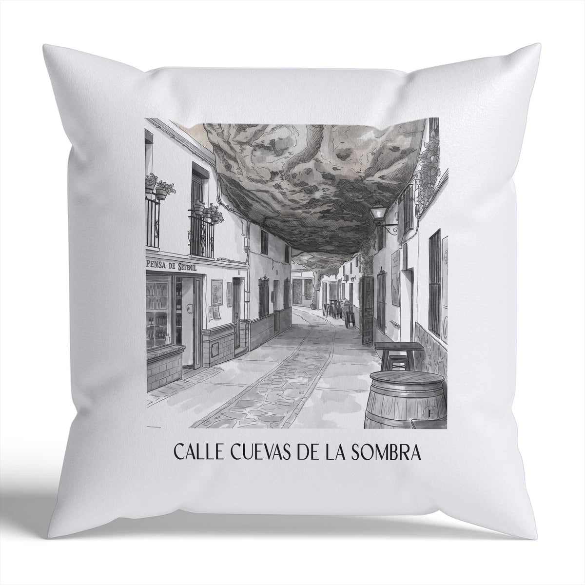 calle-cuevas-de-la-sombra-setenil-de-las-bodegas-spanien-kissenbezug-aquarell-schwarz-weiss