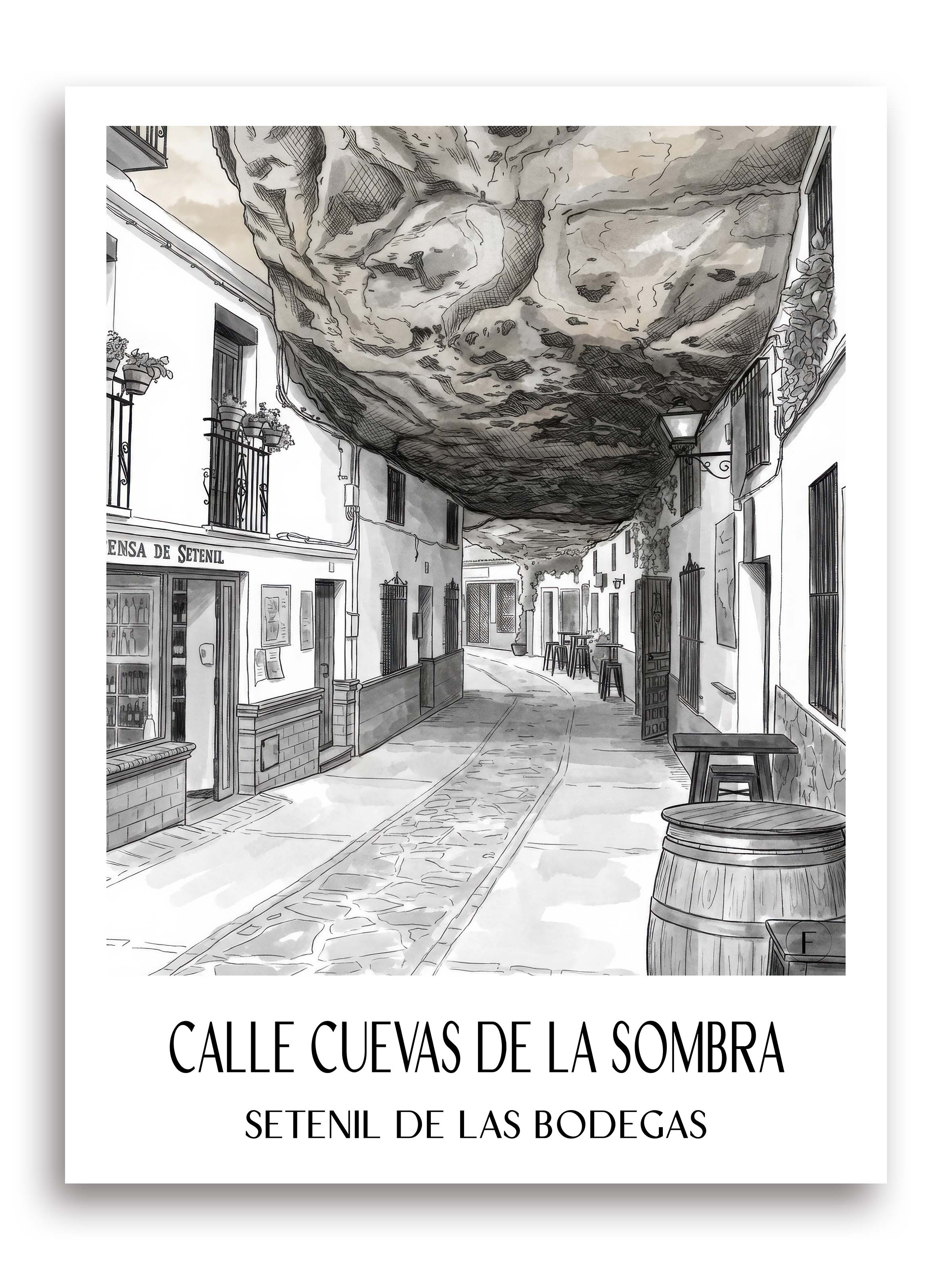calle-cuevas-de-la-sombra-setenil-de-las-bodegas-spanien-poster-aquarell-schwarz-weiss