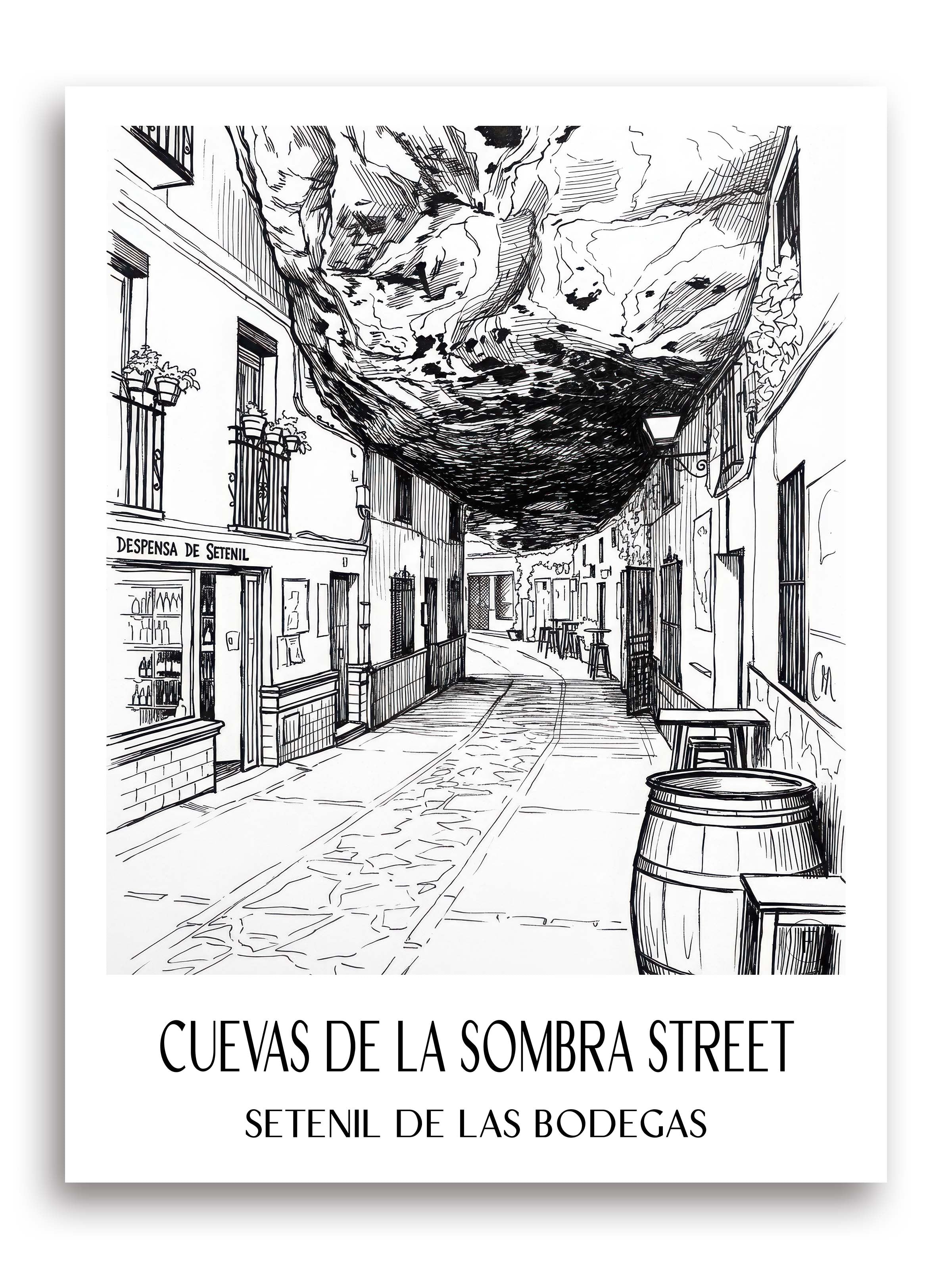 Calle Cuevas de la Sombra Poster - Setenil de las Bodegas - Spanien Kunstdruck - Skizze von A4 bis A1 - favplace