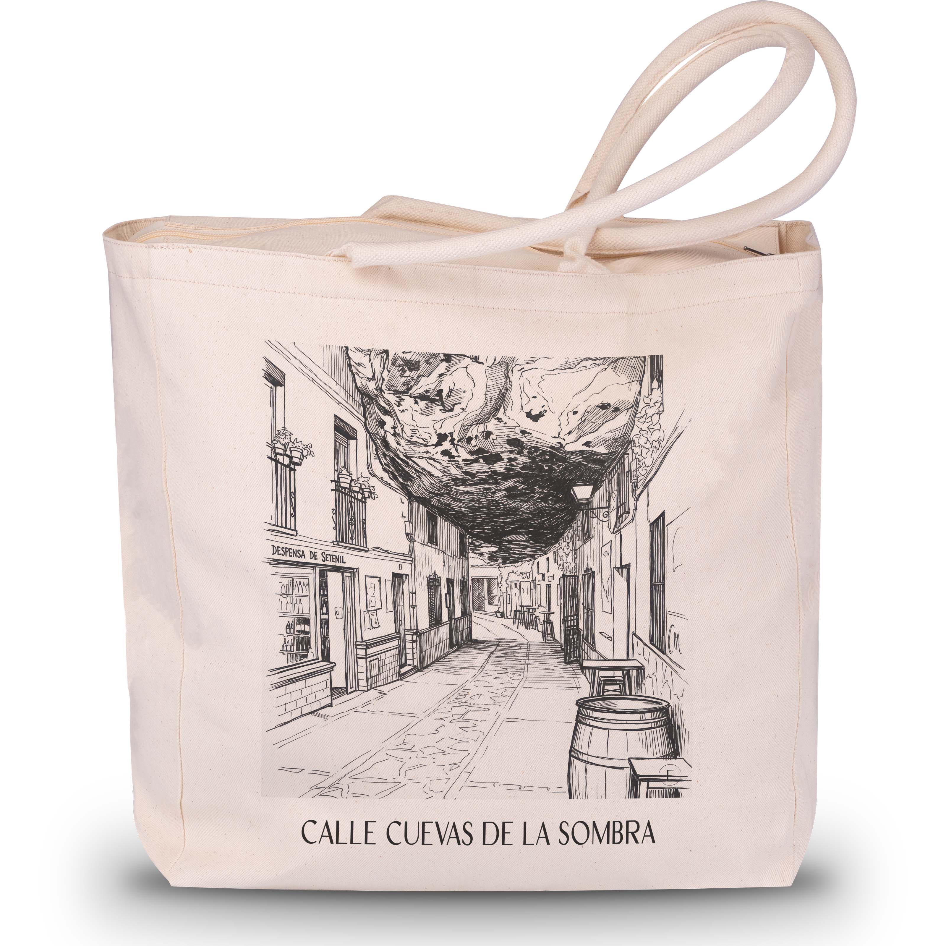 calle-cuevas-de-la-sombra-setenil-de-las-bodegas-spanien-einkaufstasche-skizze
