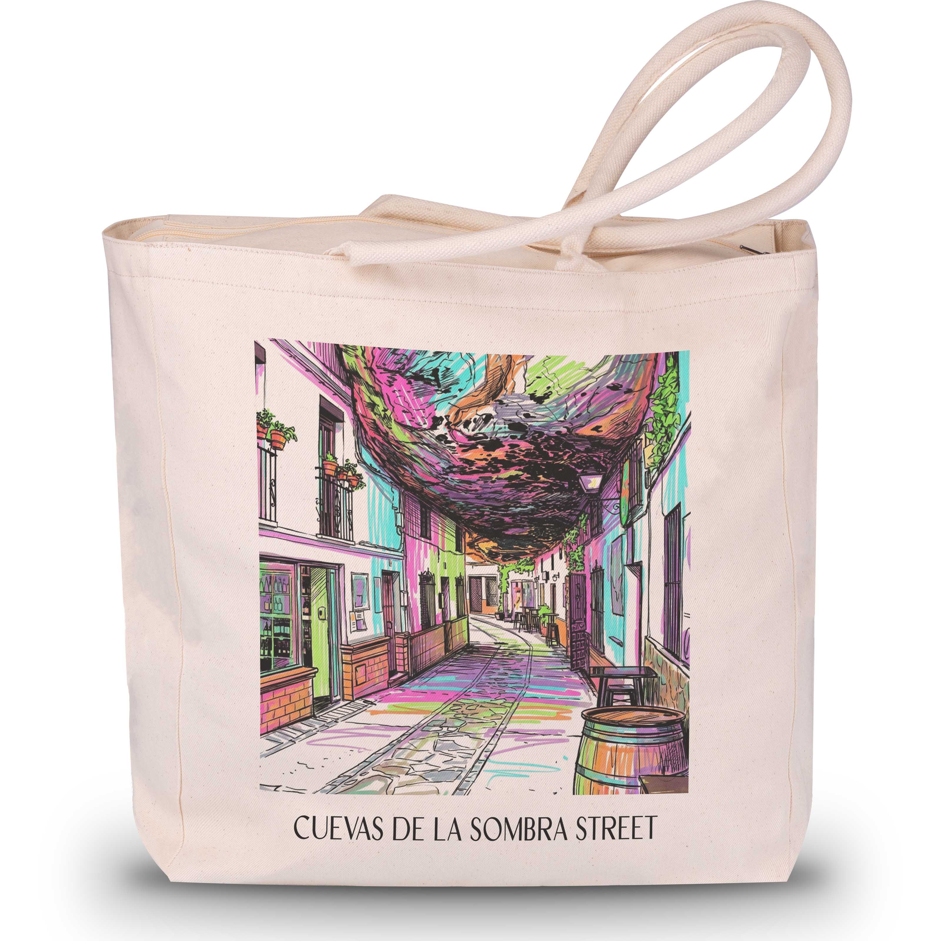 Calle Cuevas de la Sombra Shopping Tasche - Setenil de las Bodegas - Spanien Tote Bag - Einkaufstasche im Tag Graffiti Stil - favplace