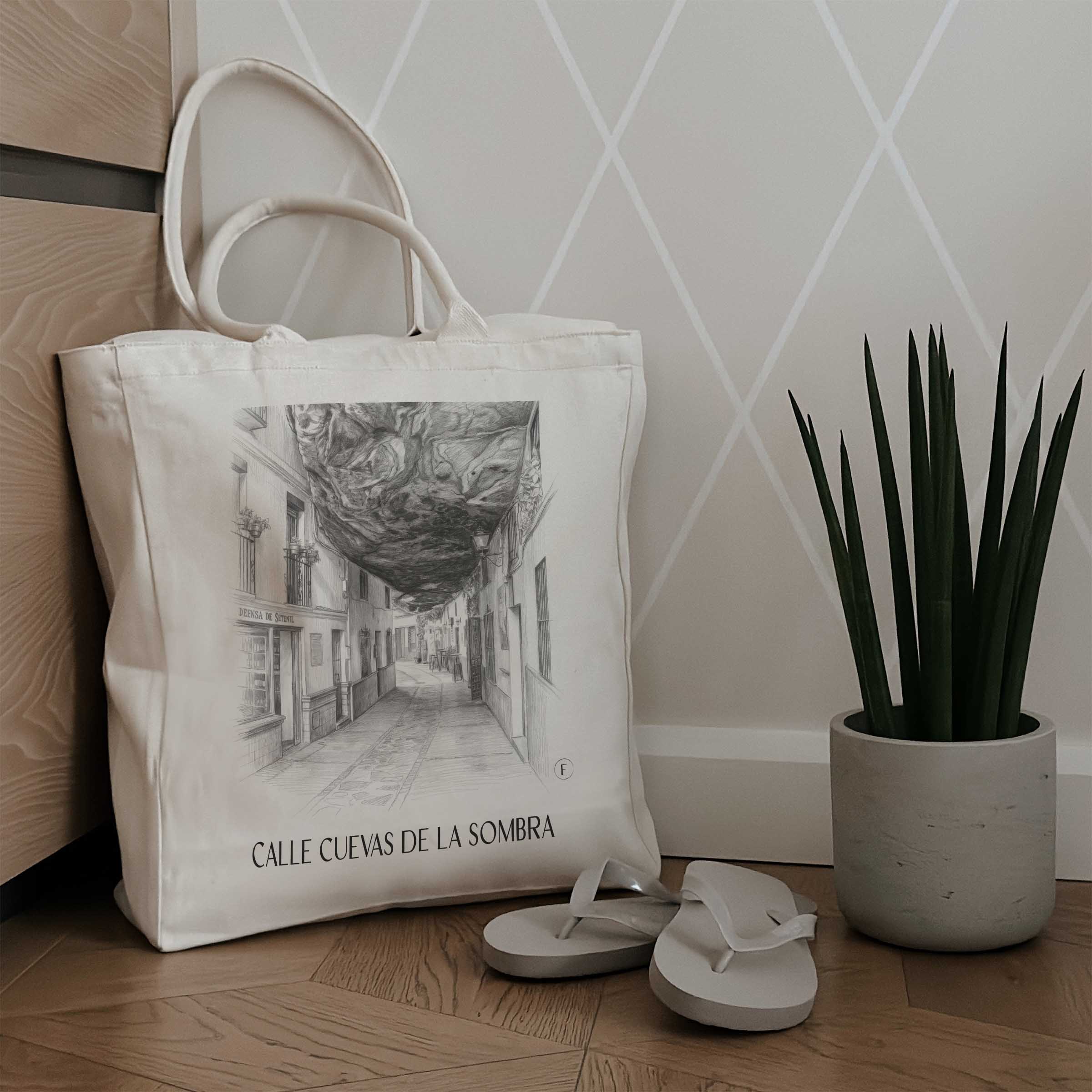 calle-cuevas-de-la-sombra-setenil-de-las-bodegas-spanien-einkaufstasche-bleistift-zeichnung-drawing