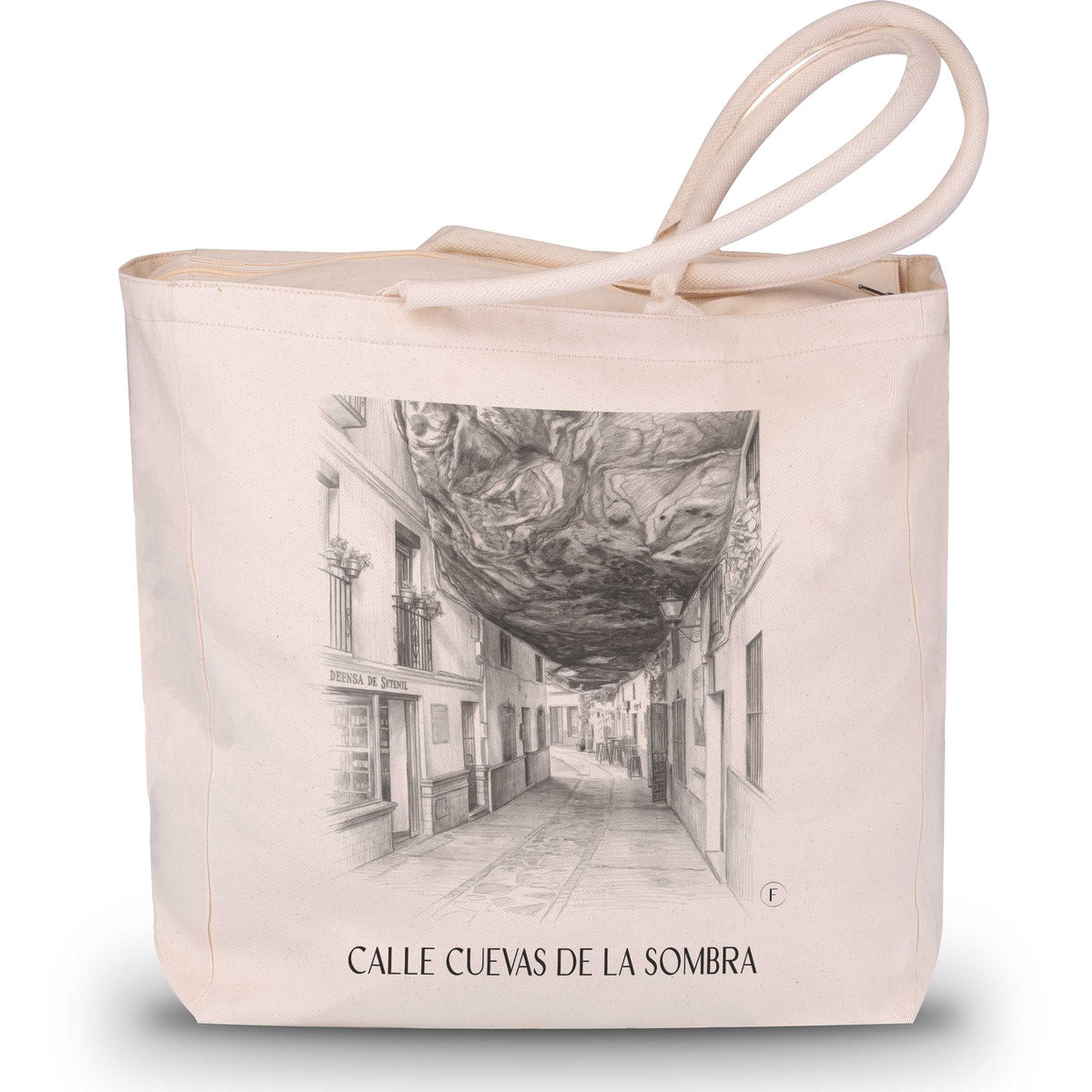 Calle Cuevas de la Sombra Shopping Tasche - Setenil de las Bodegas - Spanien Tote Bag - Einkaufstasche im Zeichnung Stil - favplace
